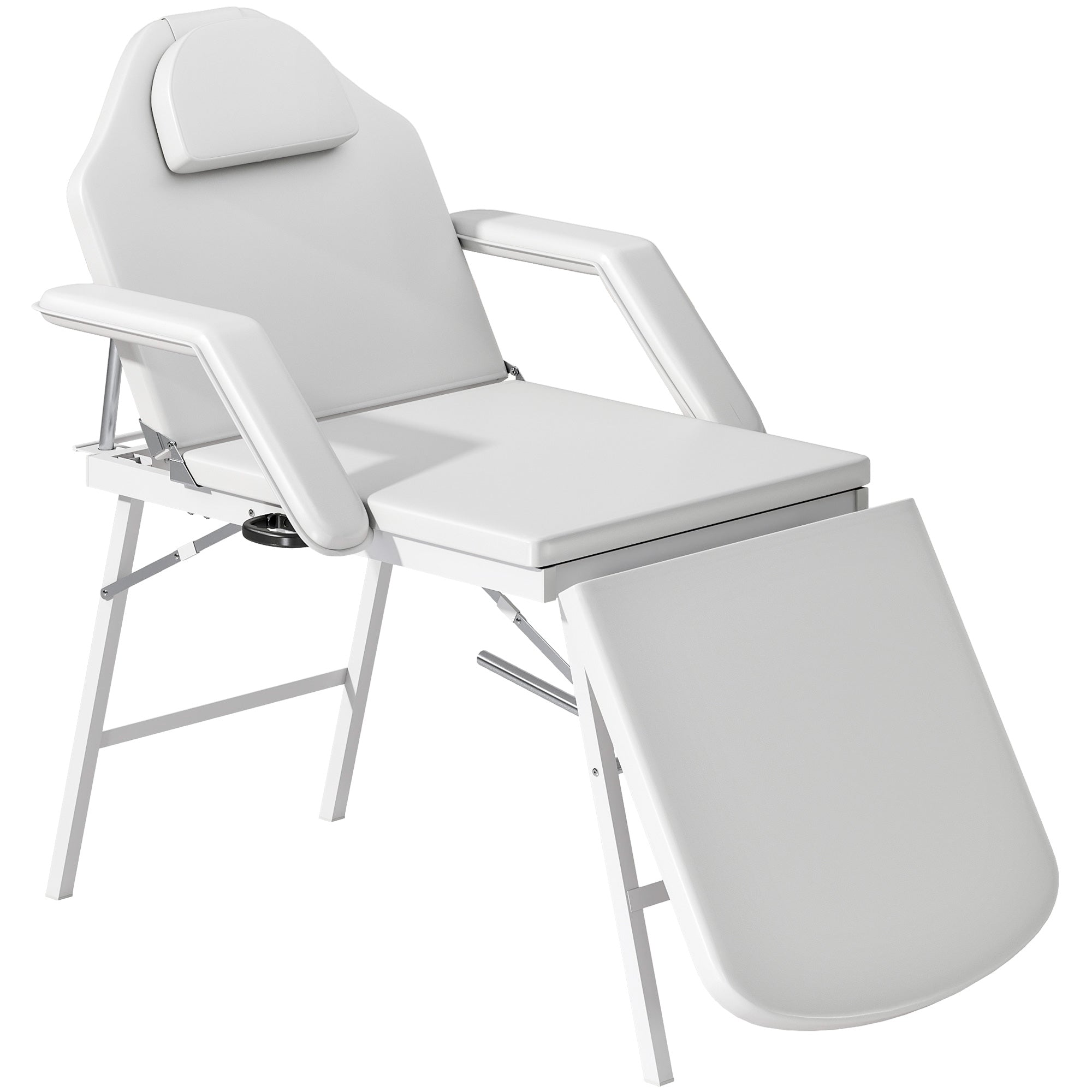Portable Massage Table, 3 Section Adjustable Beauty Bed, Foldable Massage Bed with Face Hole, Recliner Chair with Removable Headrest and Armrests for Spa, Lash, Tattoo, White