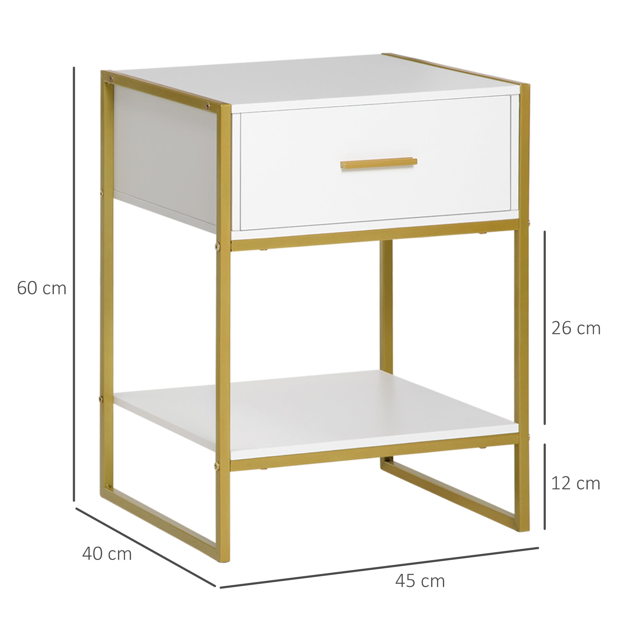 Set of Two Elegant Bedside Tables - White/Gold-Tone