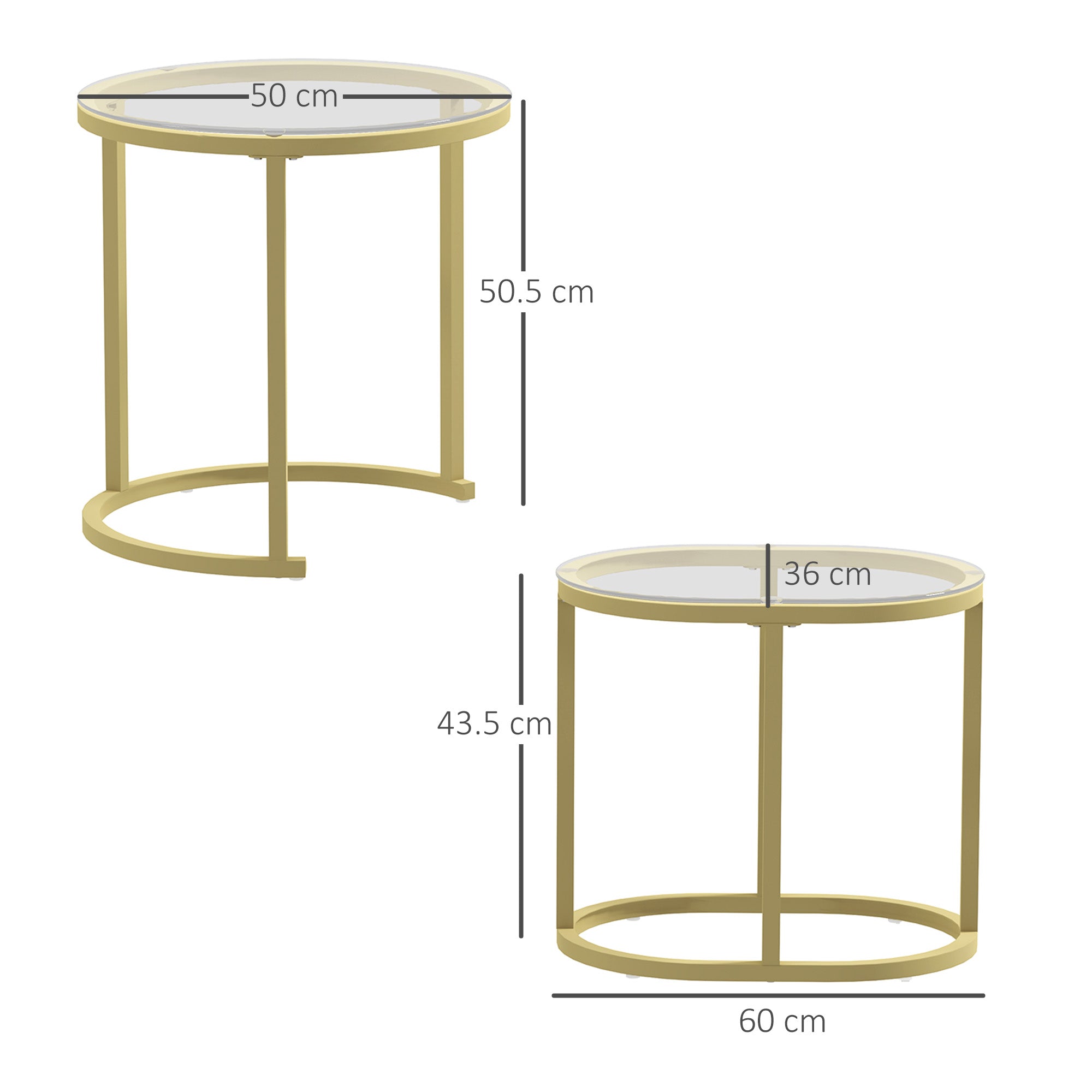 Modern Coffee Table Set of 2 with Steel Frame and Tempered Glass Tabletops - Clear