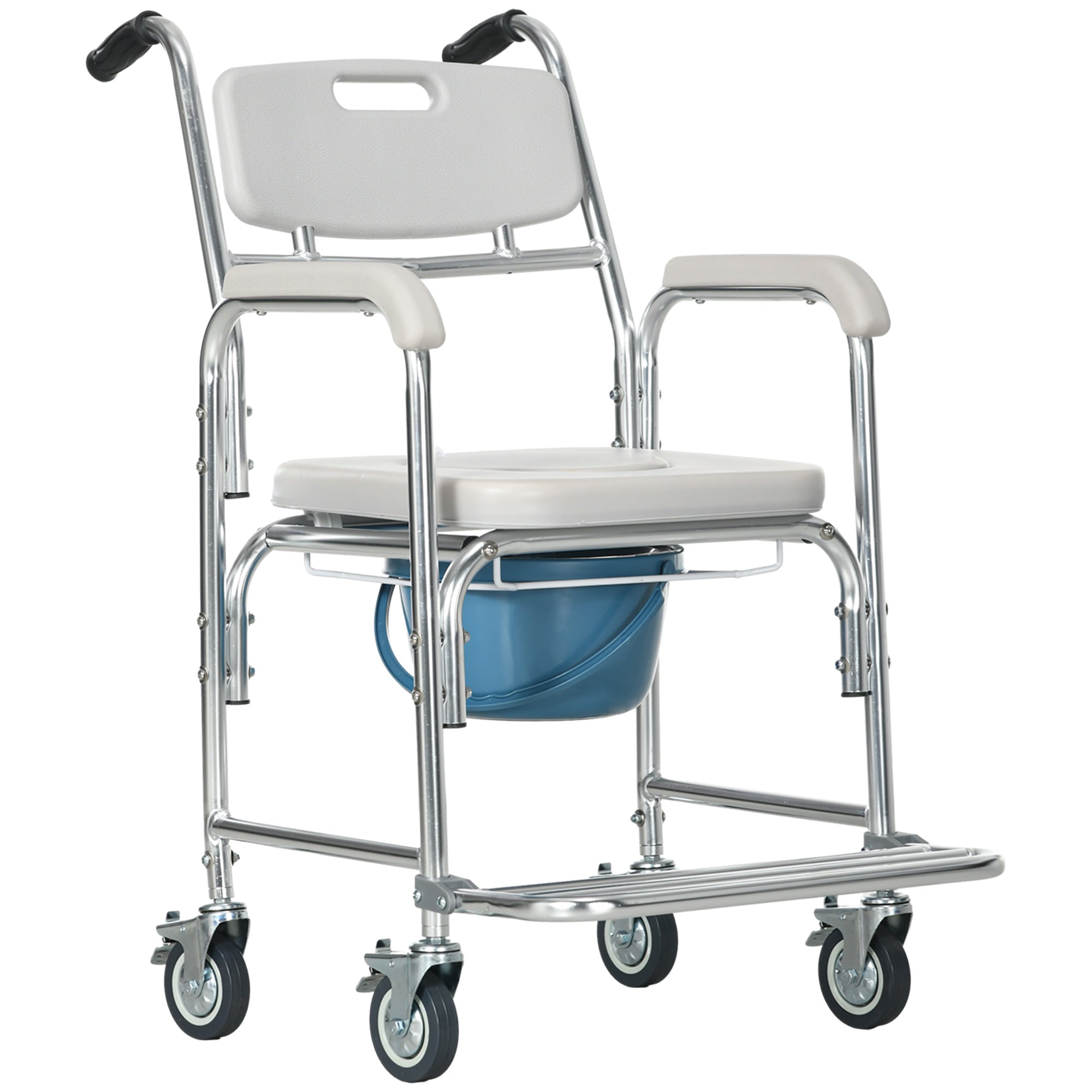 3-in-1 Shower Commode Wheelchair, with Wheels - Grey