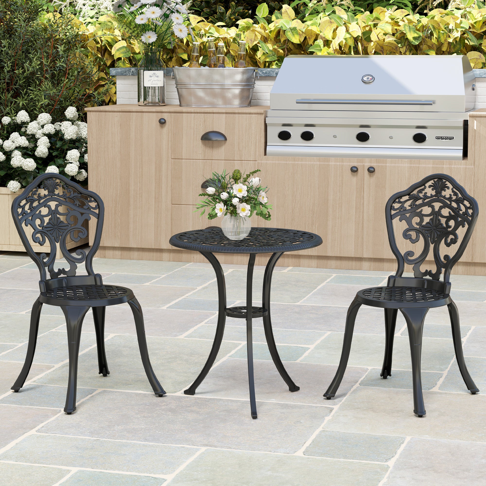 Three-Piece Aluminium Floral Bistro Set - Black