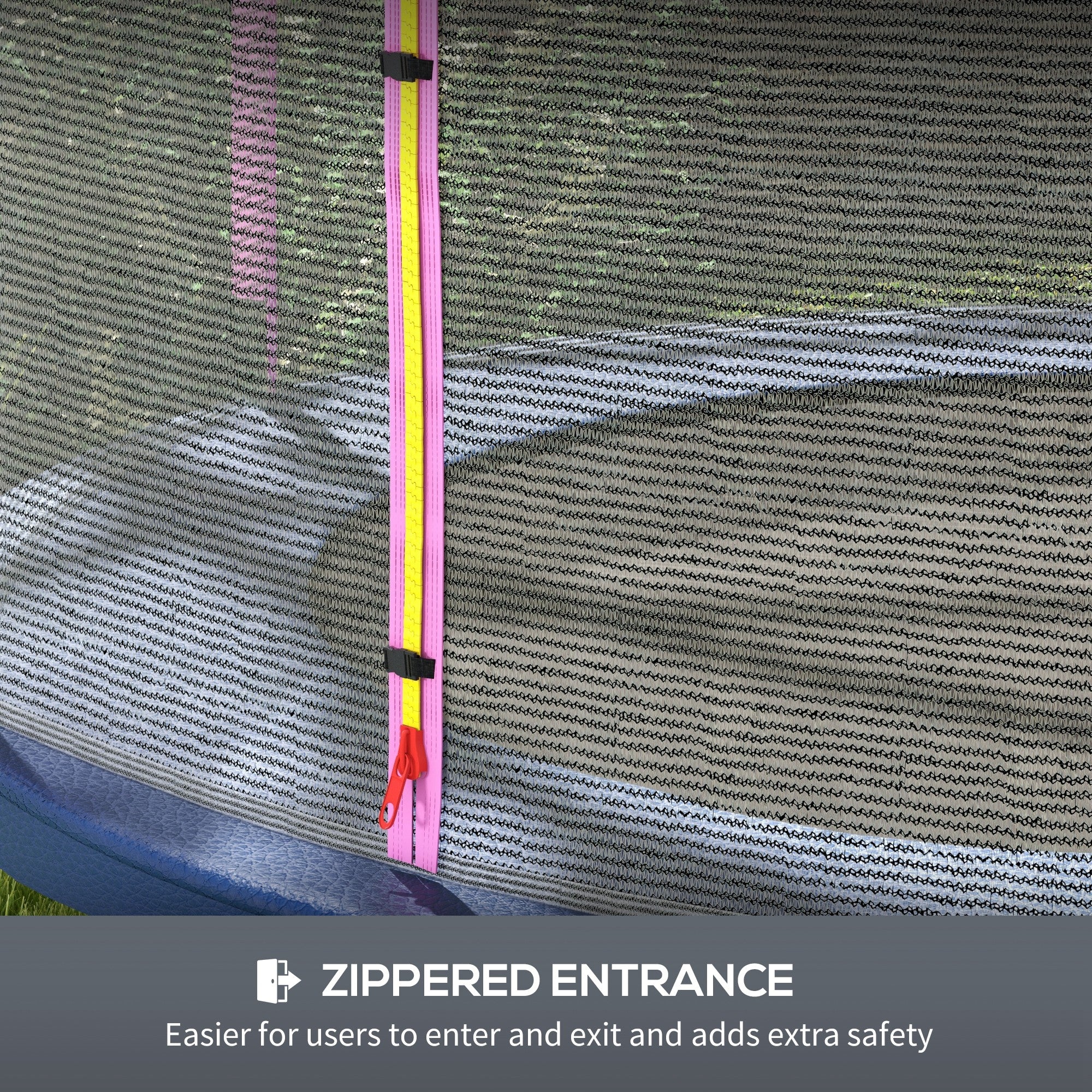 8ft Trampoline Net Replacement with 6 Plastic Pole Covers, Weather-Resistant Trampoline Netting Replacement with Zipped Entrance, Poles Not Included, Pink
