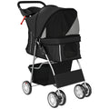 Dog Pram, Pet Stroller with Reflective Strips, Foldable Cat Stroller with 360° Swivel Wheels, Black