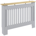 Slatted Radiator Cover, Painted Cabinet with Line Grill Design, 112L × 19W × 81H cm, Grey