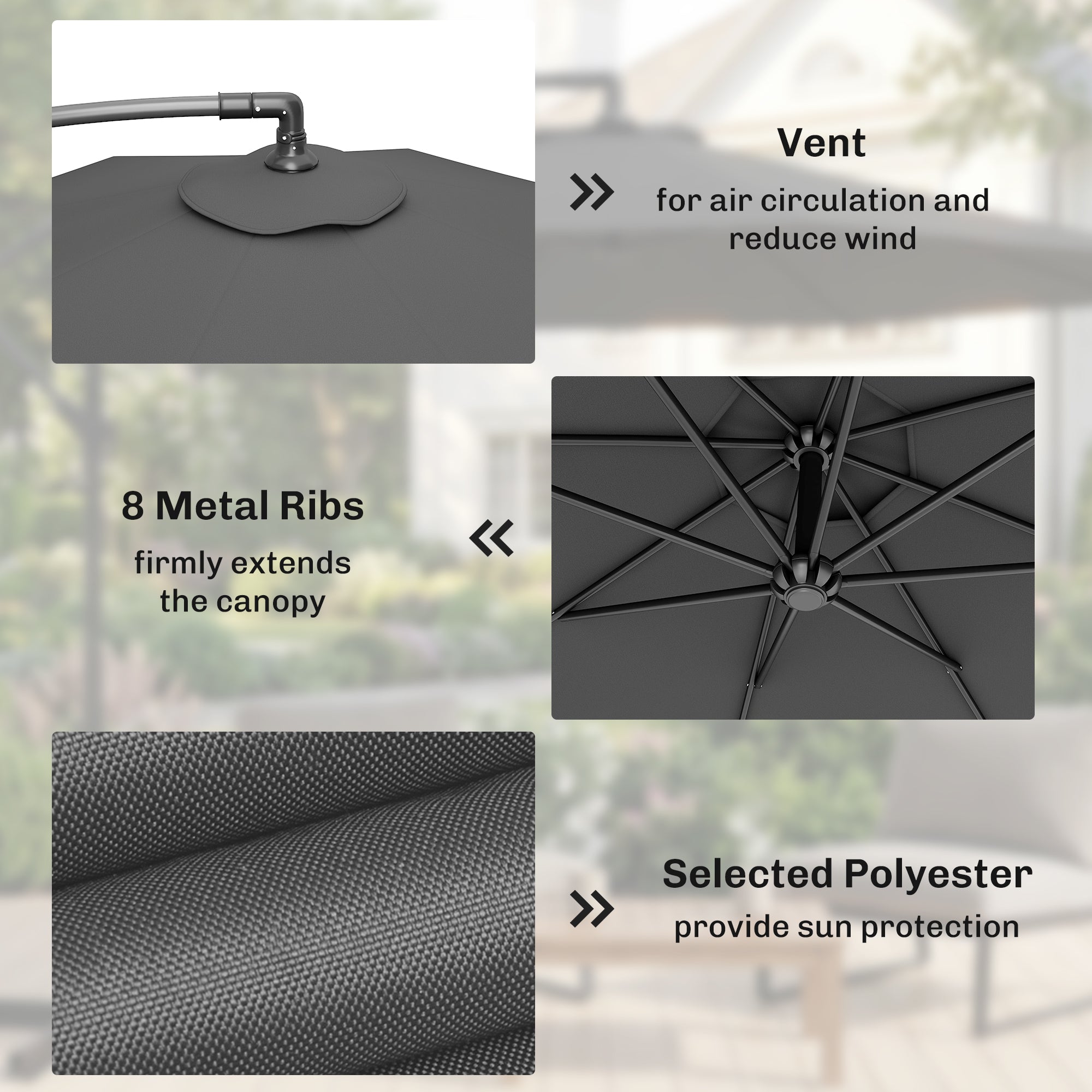 3m Overhanging Cantilever Parasol, with Cross Base - Grey