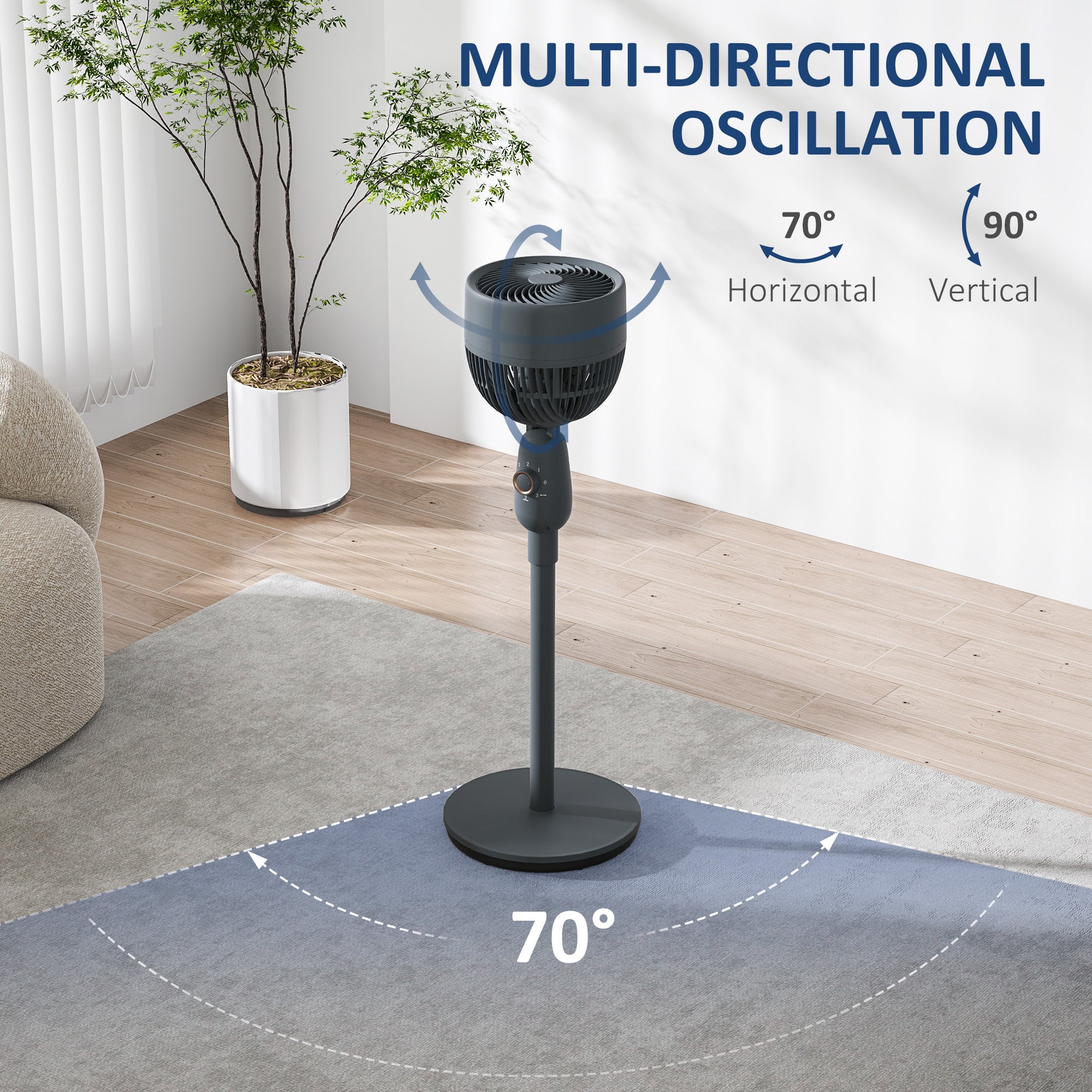 Pedestal Fan, Powerful Air Circulator, 12 Inch Floor Standing Fan with 3 Speed Settings, Oscillating Function for Bedroom, Home and Office, Grey