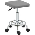 Adjustable PU Leather Rolling Stool with Footrest and Wheels - Grey