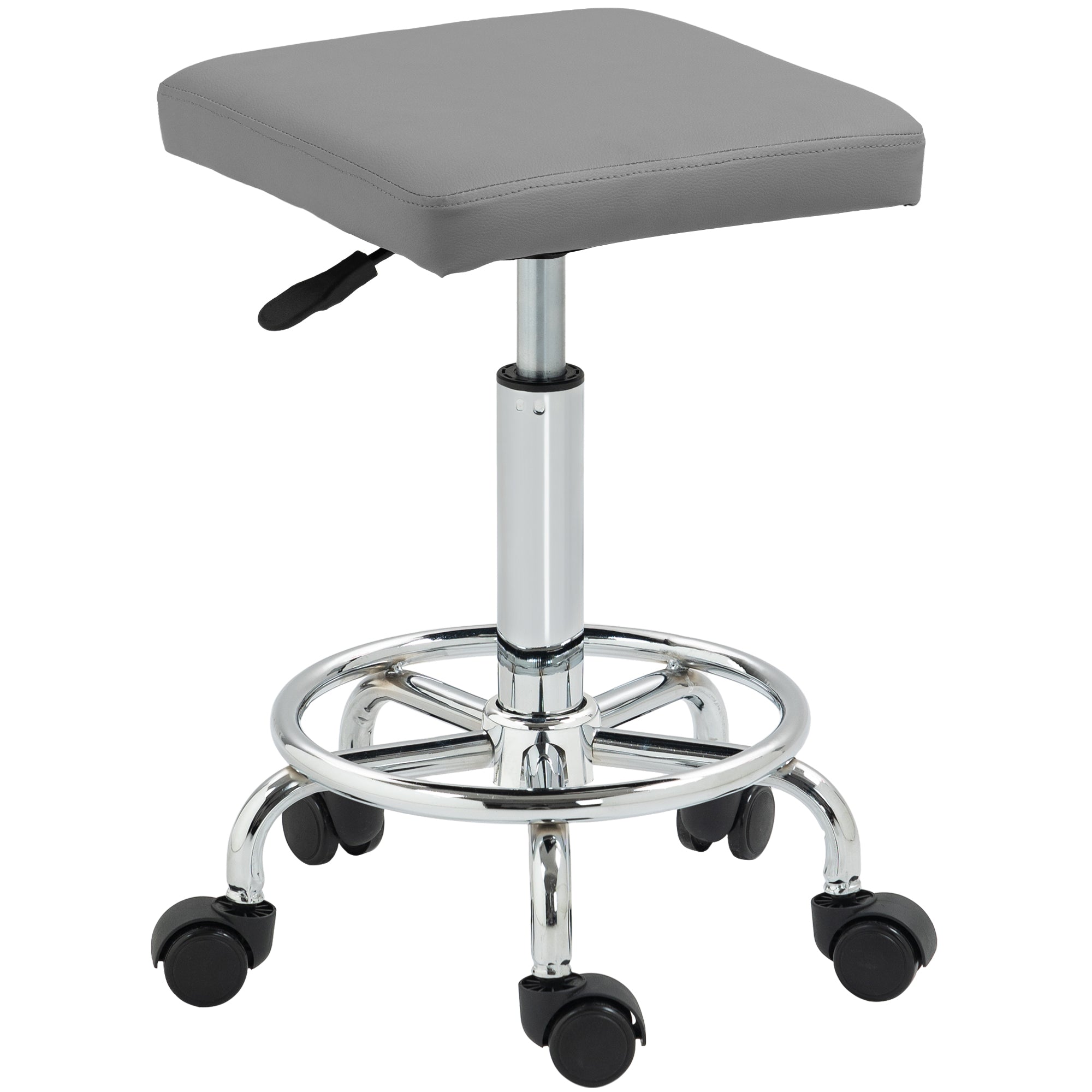 Adjustable PU Leather Rolling Stool - Grey