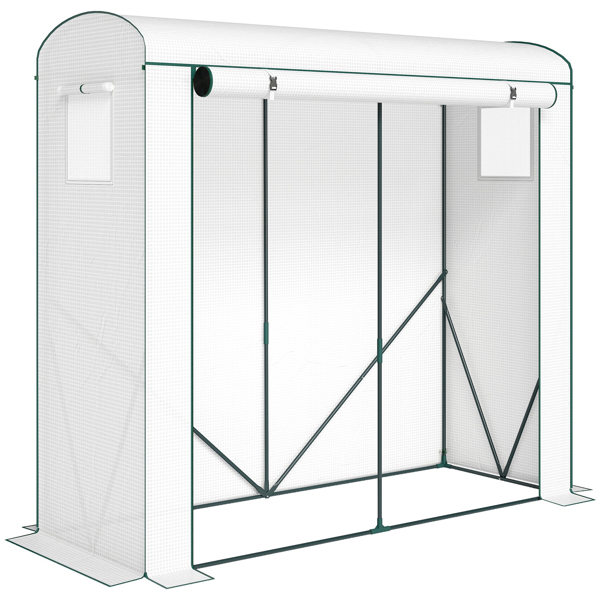 Mini Greenhouse, Garden Tomato Growhouse with Roll-Up Door and 2 Mesh Windows, PE Cover, 200 x 75 x 188 cm, White