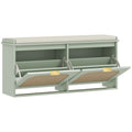 Boho Shoe Bench with Padded Seat and 2 Flip-Drawers - Light Green