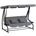 Three-Person garden Swing Chair, with Adjustable Canopy - Dark Grey