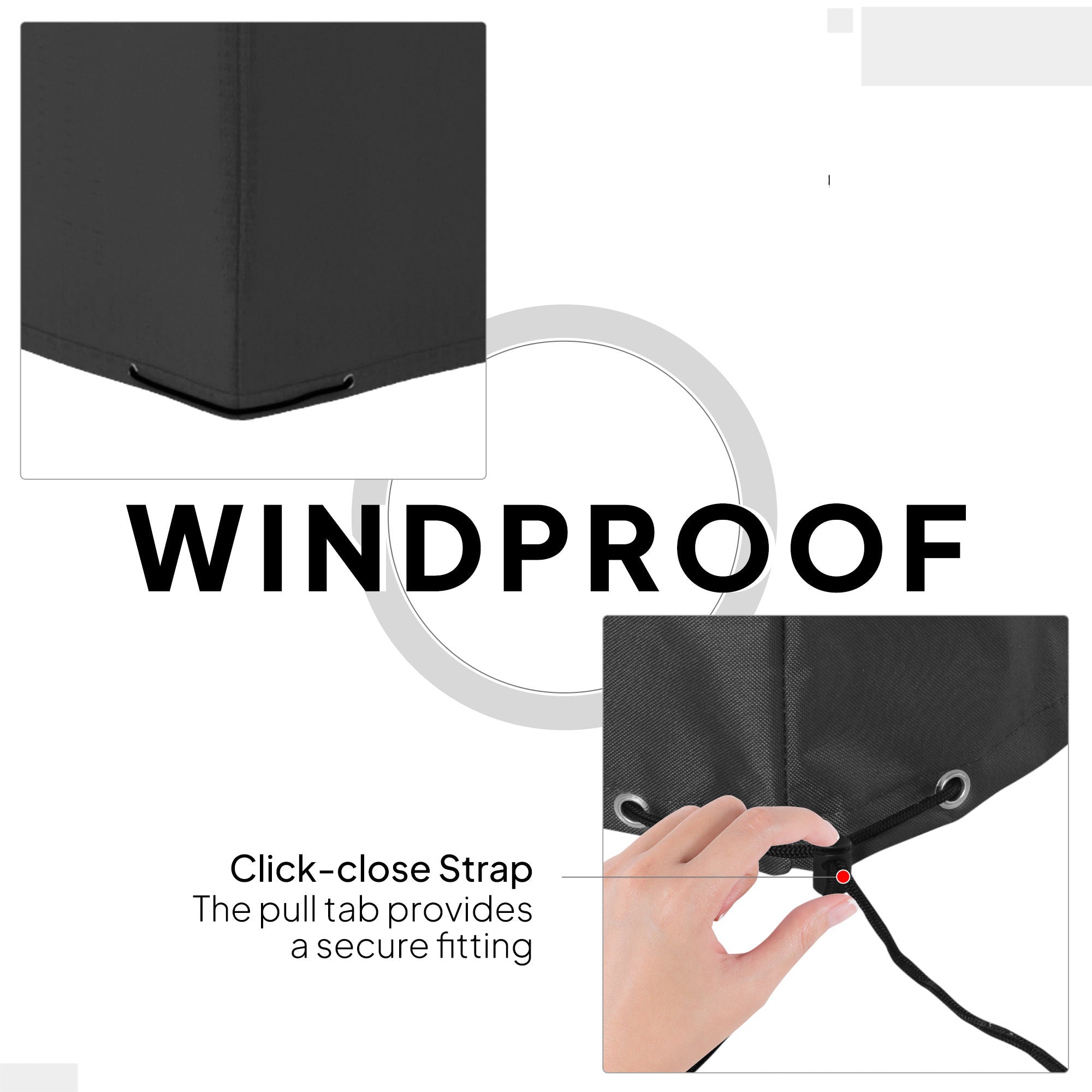 600D Oxford Waterproof Outdoor Sofa Set Cover with Pull Cords - Black