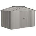 Garden Storage Shed, Metal Outdoor Storage Shed House with Foundation Kit, Ventilation, Doors, 9 x 6FT, Grey