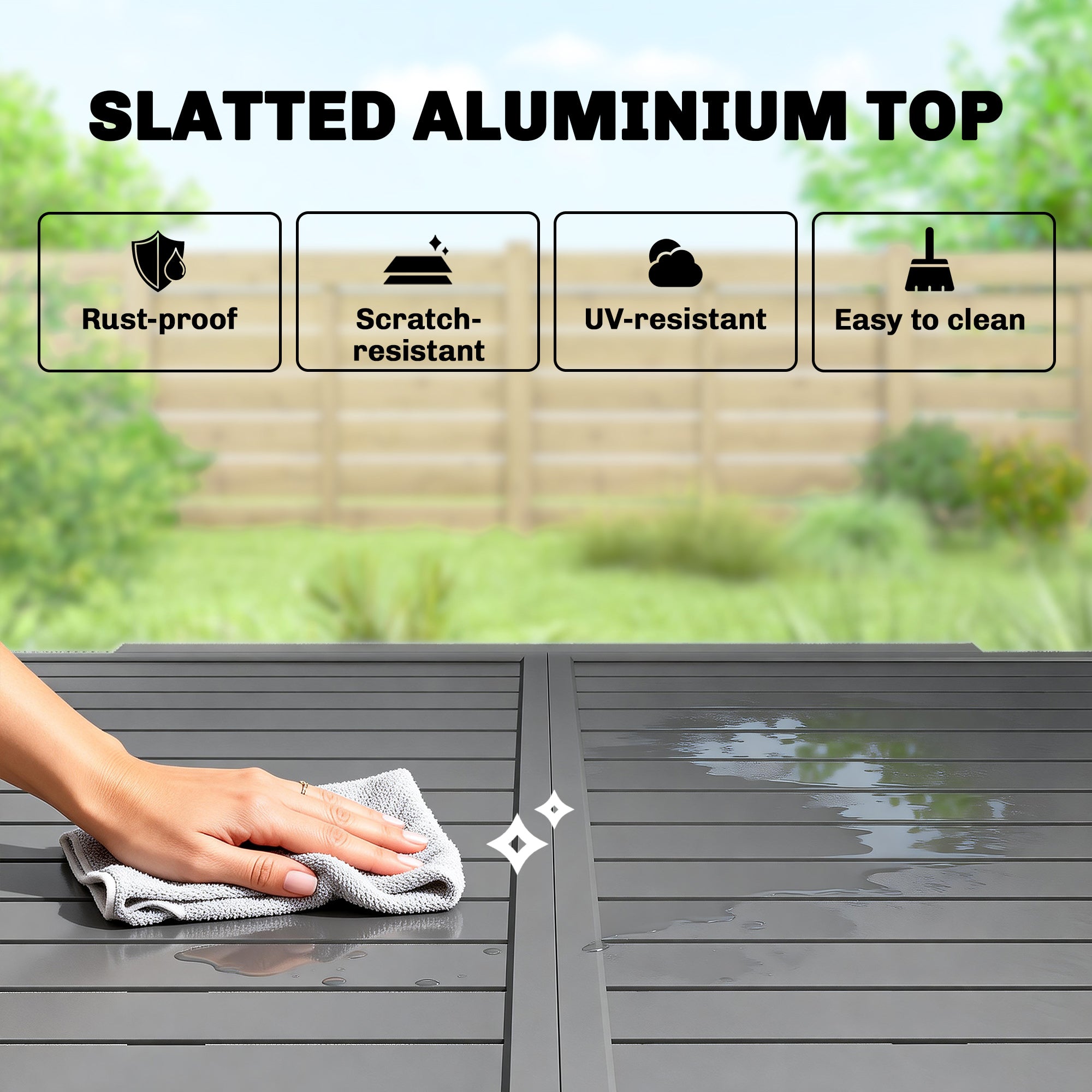 Extending Garden Table for 4-8 People, Aluminium Outdoor Dining Table with Slatted Top, Dark Grey
