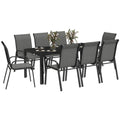8 Seater Garden Dining Set with Rectangular Tempered Glass Table and Stacking Chairs - Dark Grey