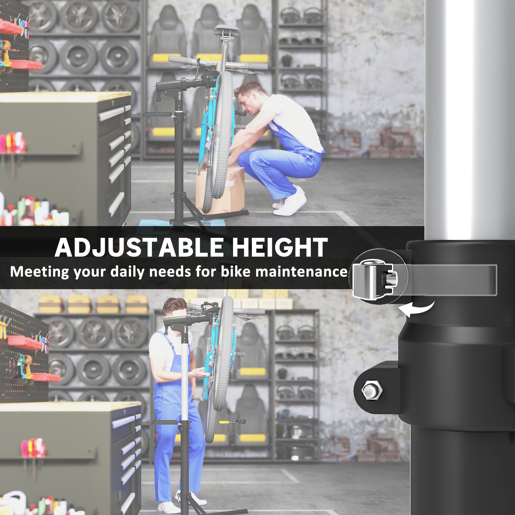 Bike Repair Stand, Heavy Duty Bike Stand for Maintenance, Max Load 40kg, Height Adjustable, Foldable and 360° Rotatable for Road Bike, Mountain Bike, E-Bike