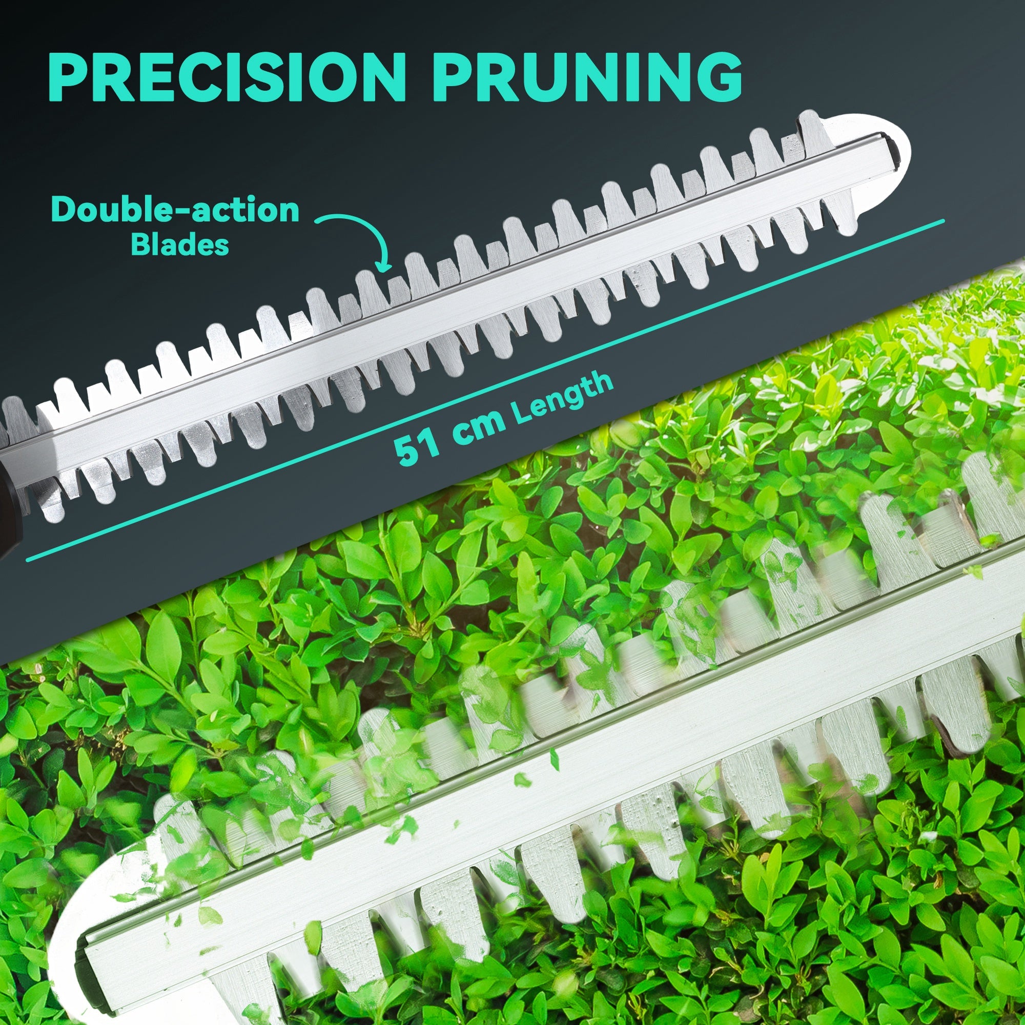 20" Cordless Hedge Trimmer, 18V Electric Hedge Cutter with 51cm Dual Action Blade, 2 x 4000mAh Batteries and Brushless Motor for Garden Branches, Shrubs, Twigs, Blue