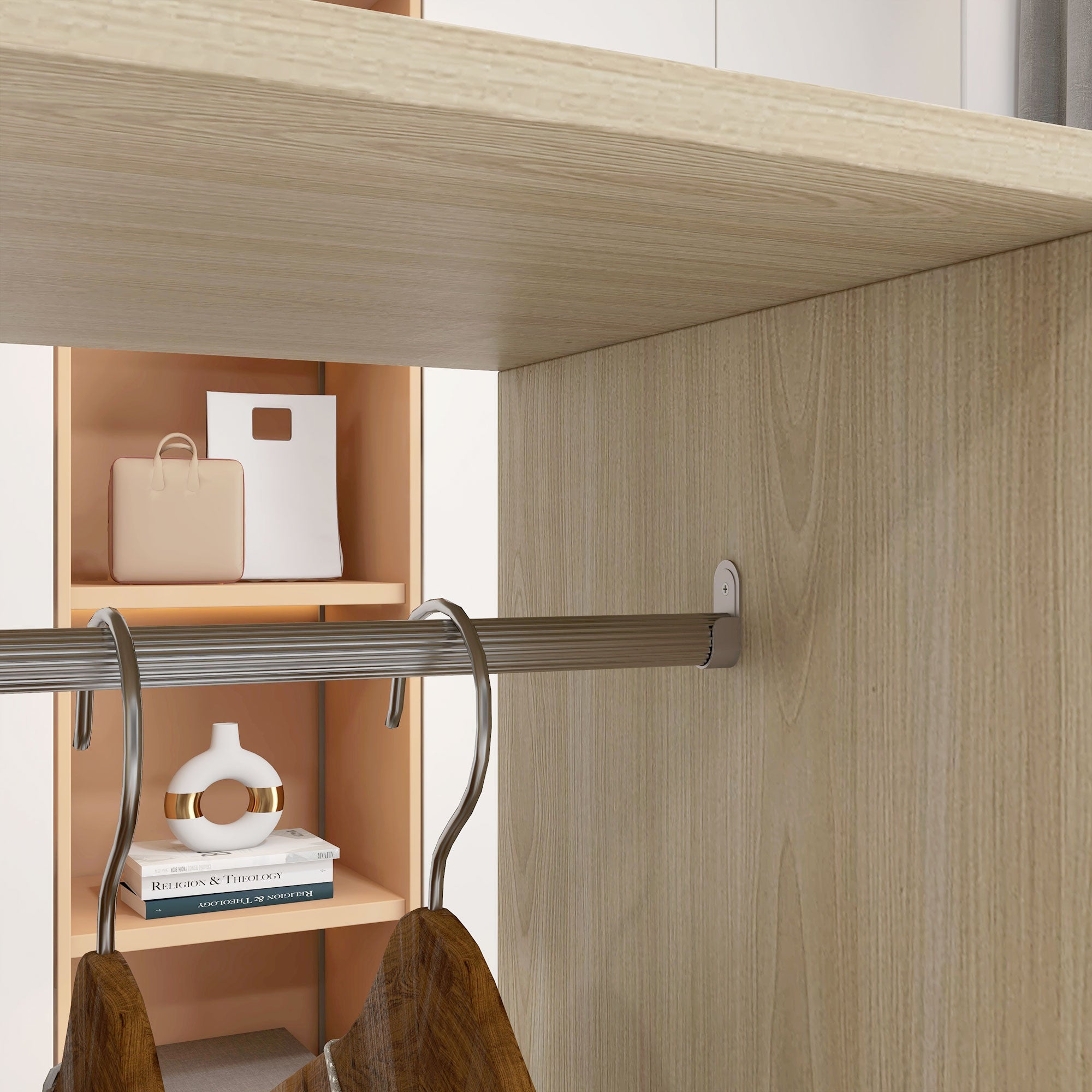Open Wardrobe Double Mobile Storage Shelves Organizer W/6 Wheels-Natural