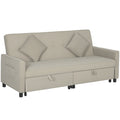 Three-Person Velvet-Feel Sofa Bed with Adjustable Backrest - Beige