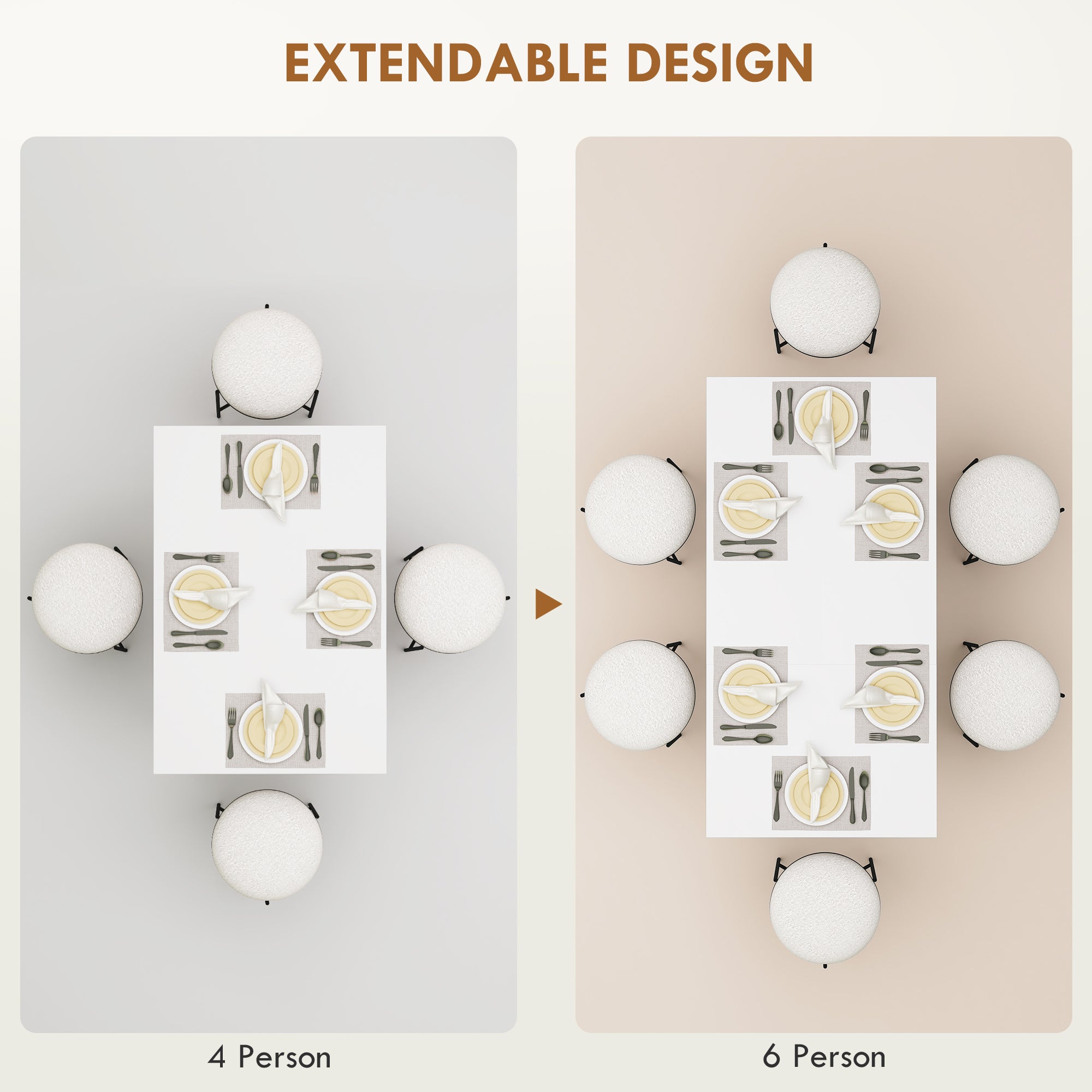 Extendable Dining Table, 120-160 x 70cm Rectangular Kitchen Table for Small Spaces, Seats 4-6 People, High Gloss White