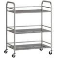 3 Tier Stainless Steel Kitchen Storage Trolley with Adjustable Shelf - Silver