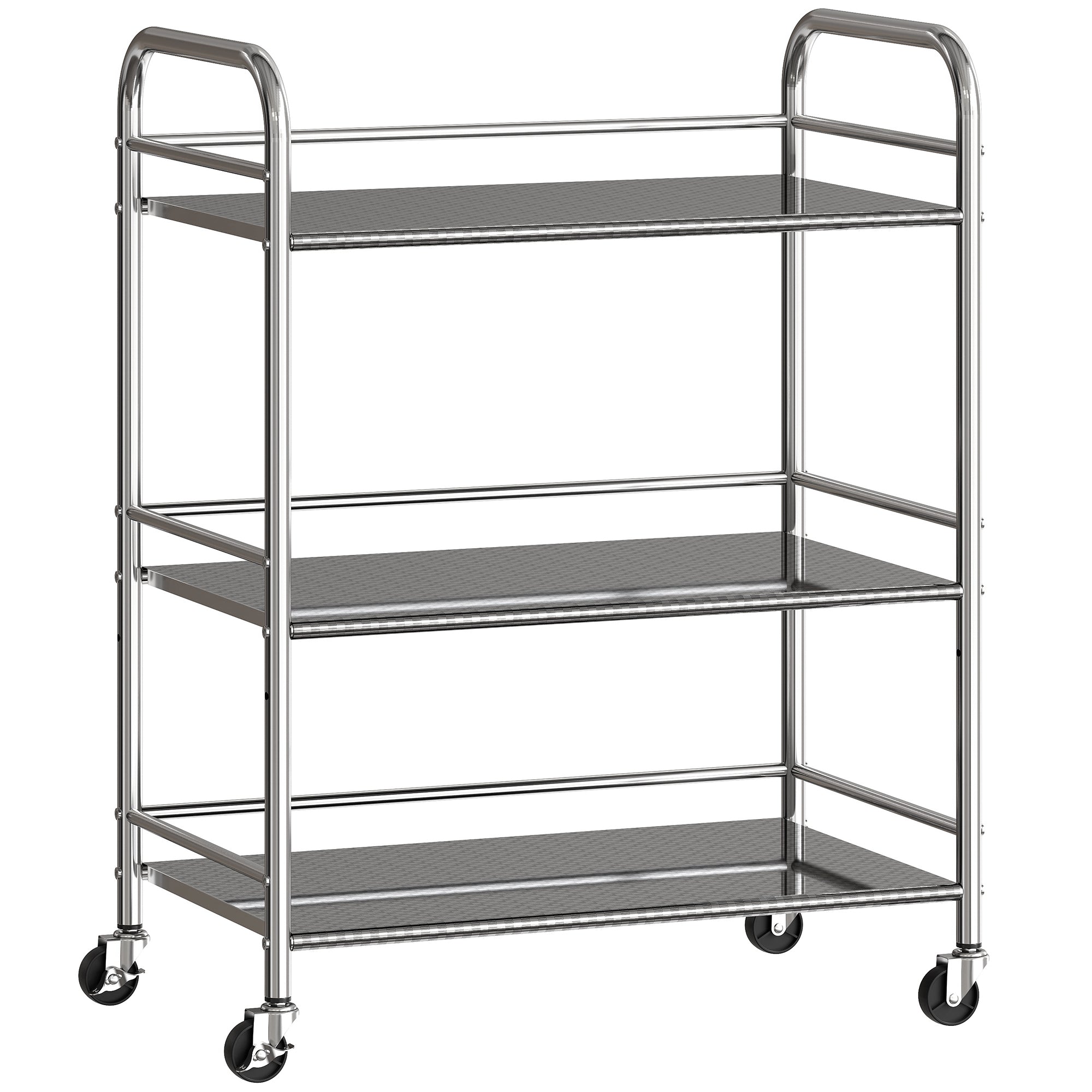 3 Tier Stainless Steel Kitchen Storage Trolley with Adjustable Shelf - Silver