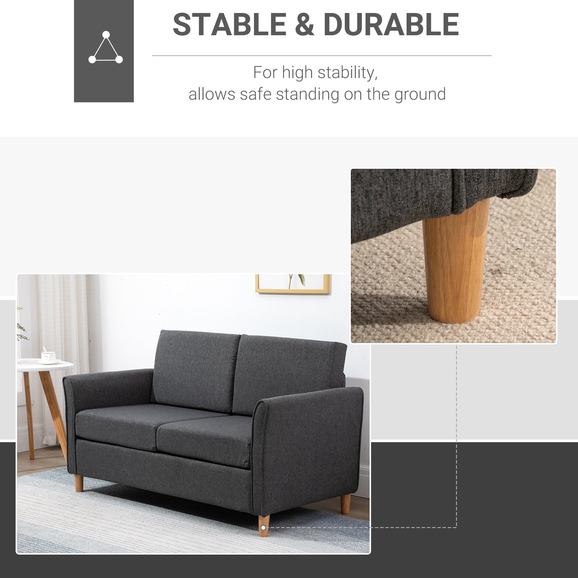 Two-Seater Linen-Look Sofa - Dark Grey