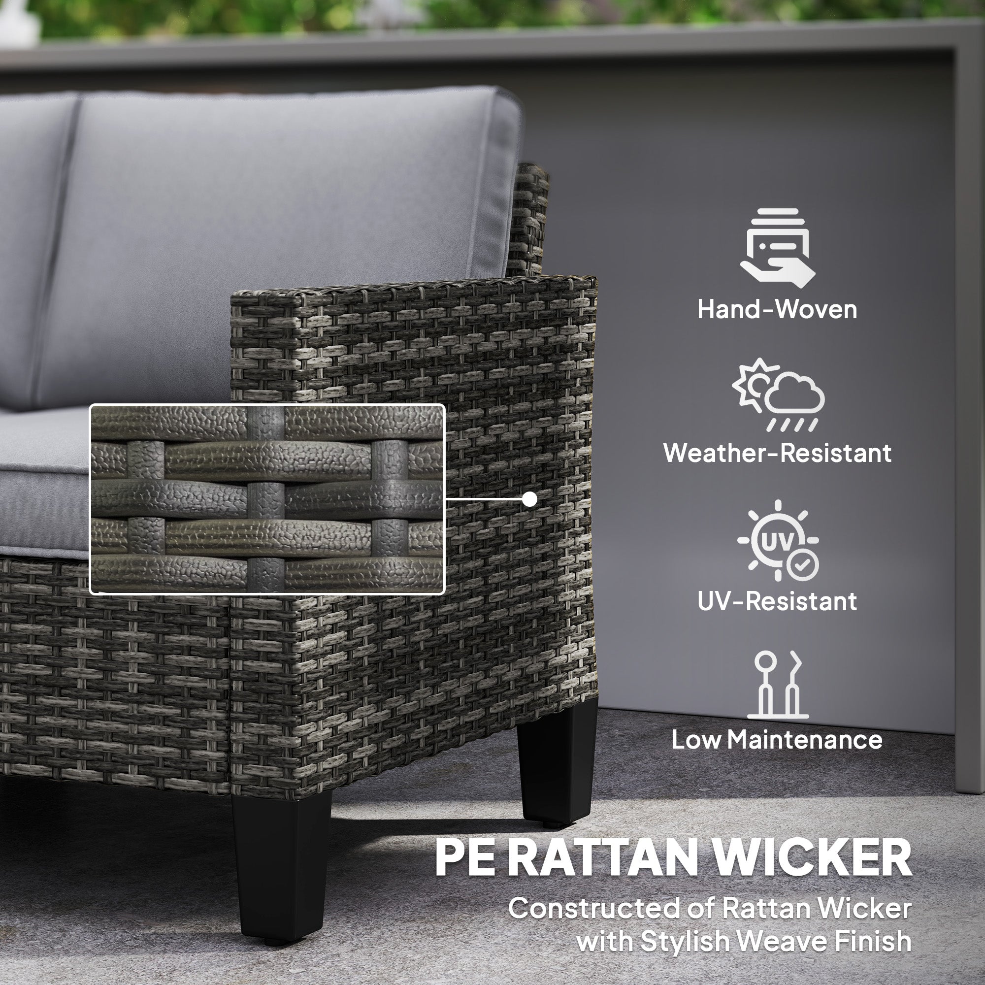 Two-Seater Rattan Outdoor Sofa - Dark Grey