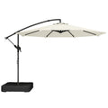 3 m Garden Cantilever Parasol with Cross Base, Sandbag, 360° Rotating Overhanging Banana Umbrella, Cream White