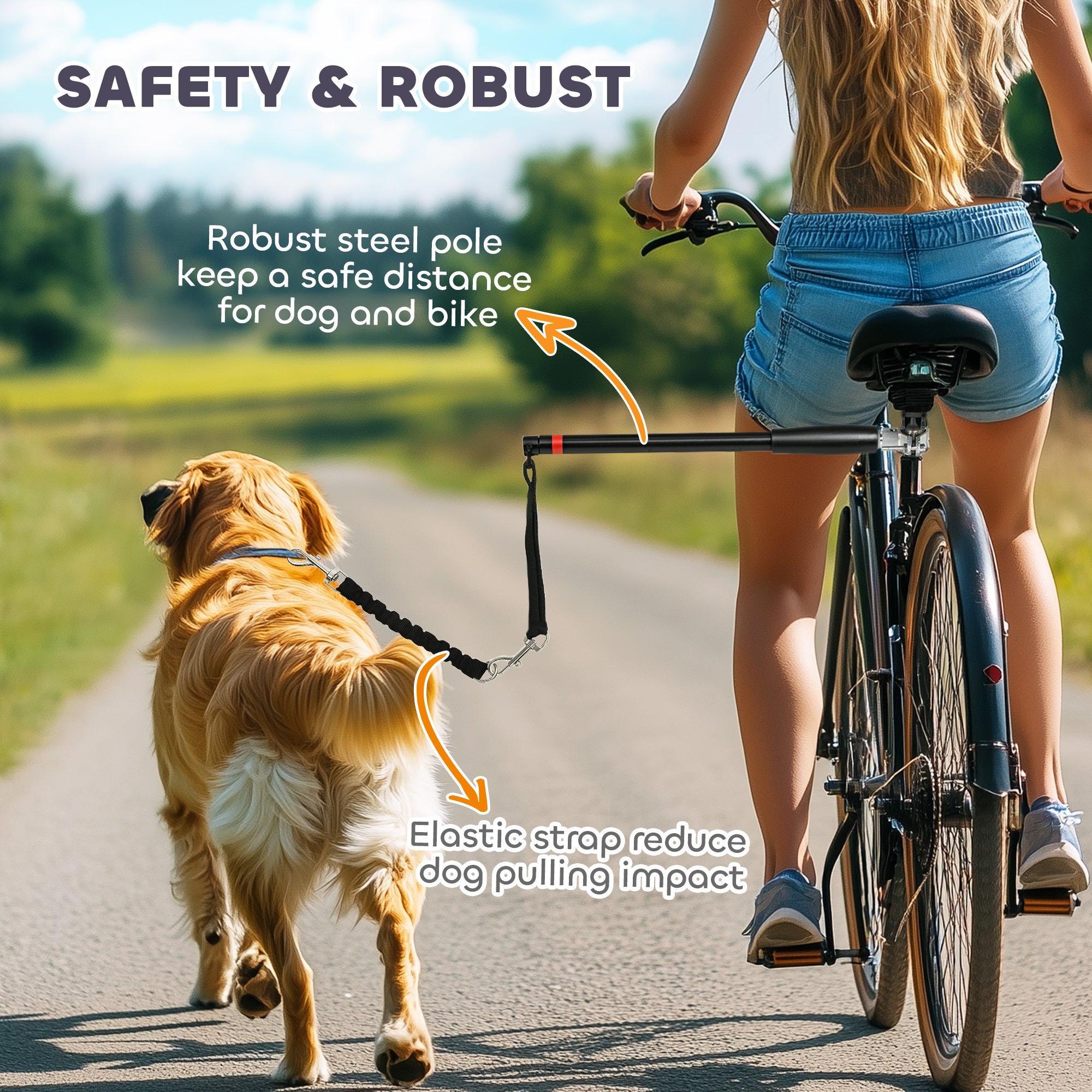 Dog Lead for Bicycle, Dog Leash for Cycling, Training, Jogging, Black