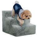 Three-Step Dog Stairs with Washable Plush Cover for Small Dogs and Cats - Light Grey