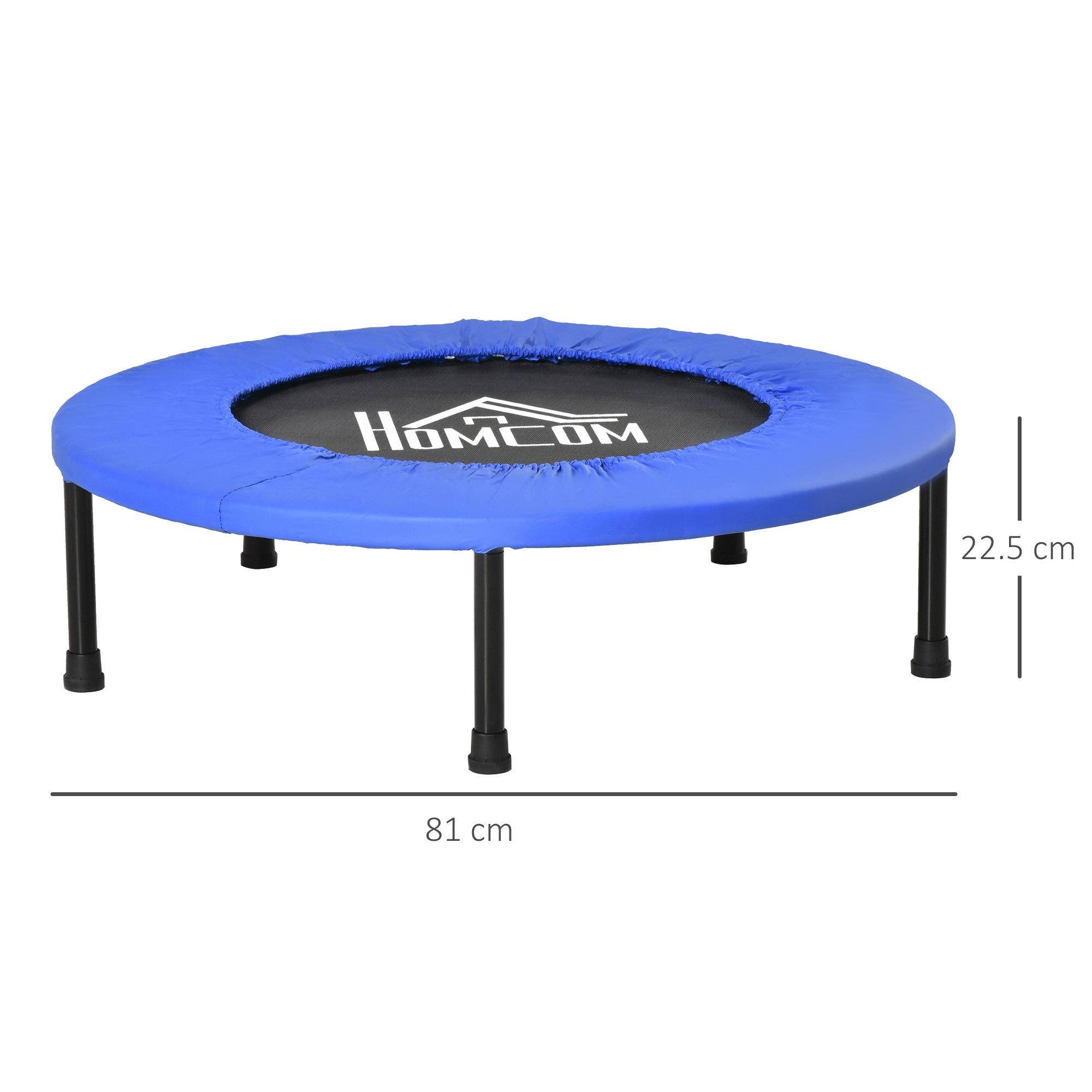 32" Mini Fitness Trampoline Home Gym Yoga Exercise Rebounder Indoor Outdoor Jumper with Safety Pad, Support Up to 100 KG, Blue and Black