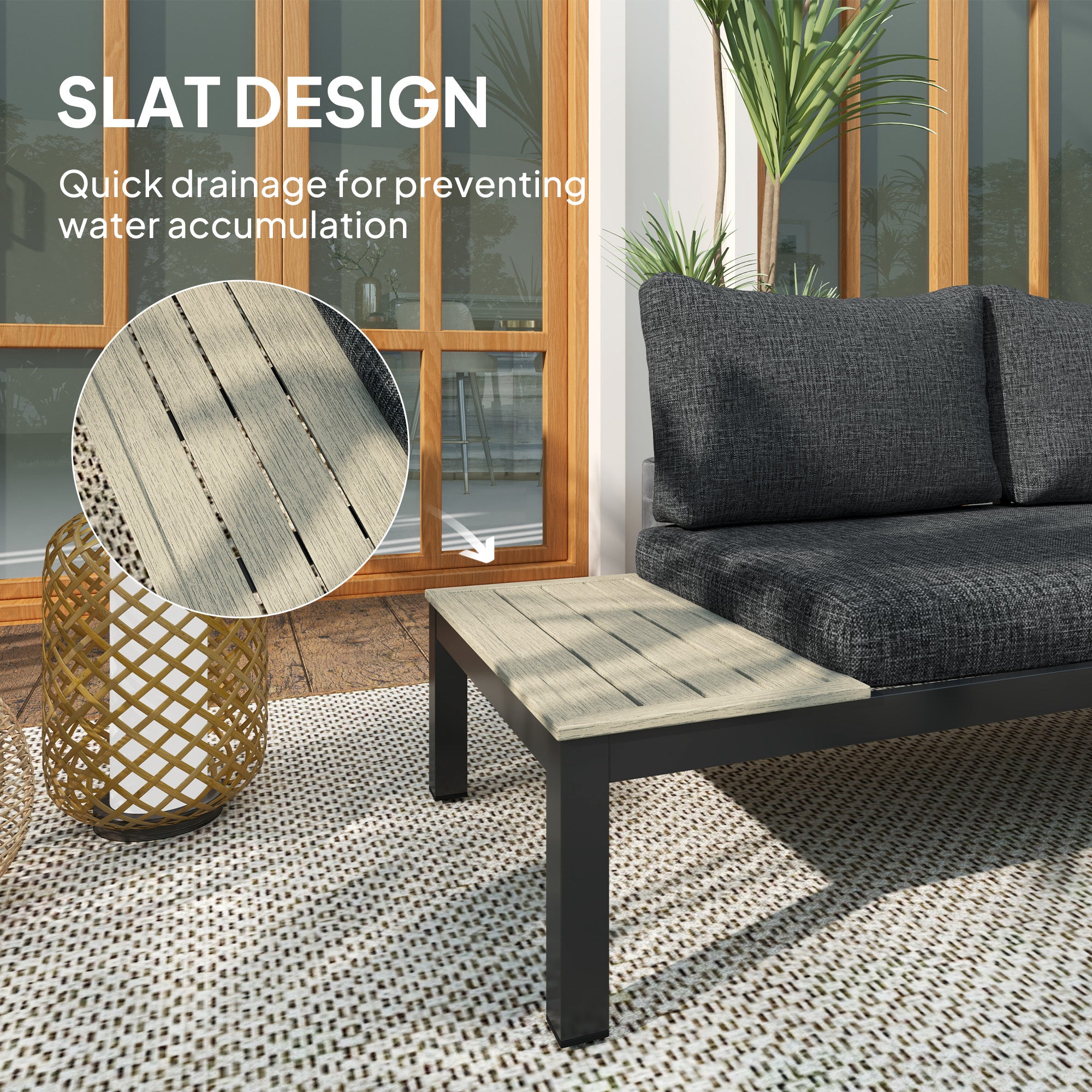 3 Piece Aluminium Garden Sofa Set with Cushions - Dark Grey