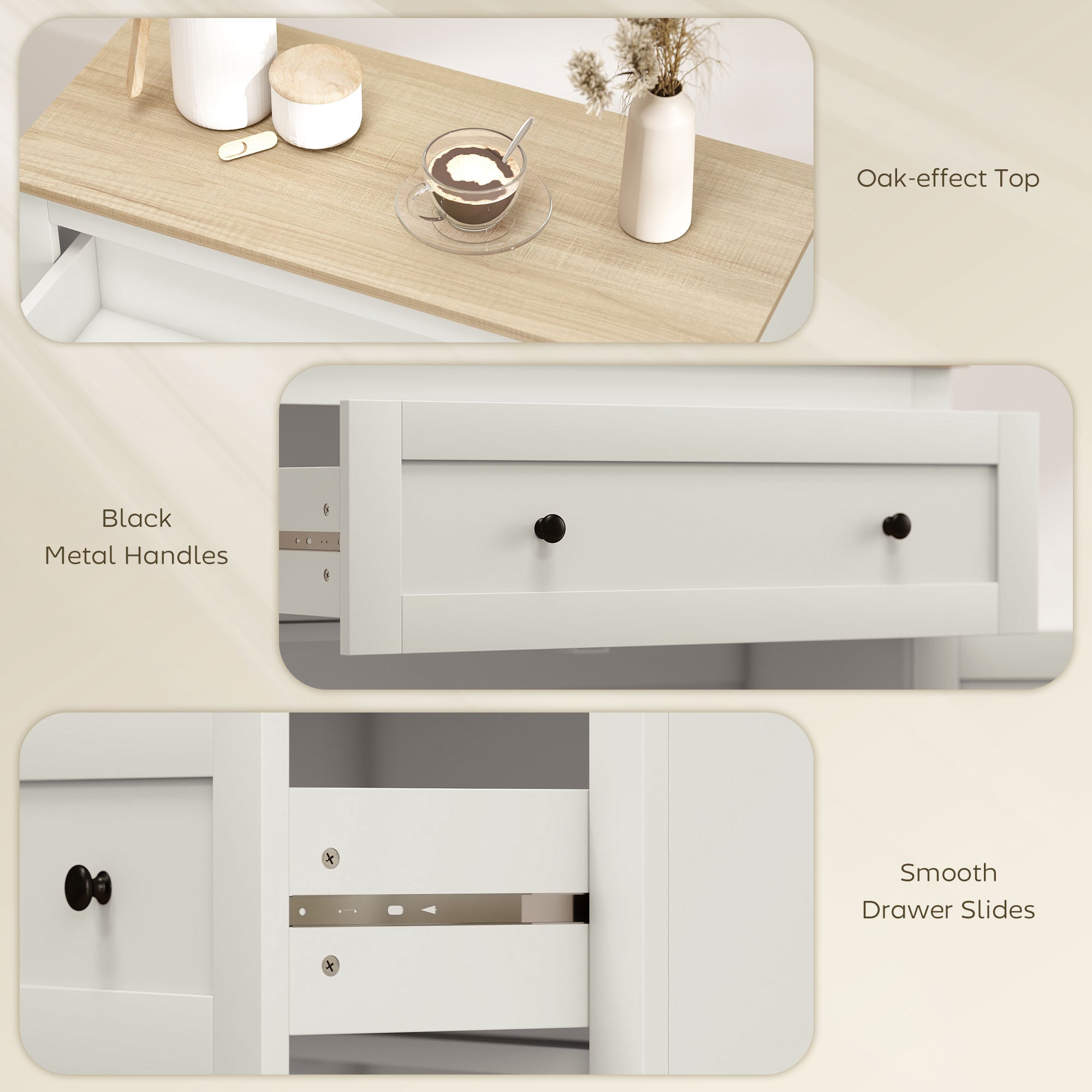 Sideboard Storage Cabinet, Modern Kitchen Cupboard with Adjustable Shelf, Drawer and Double Doors, Cream White