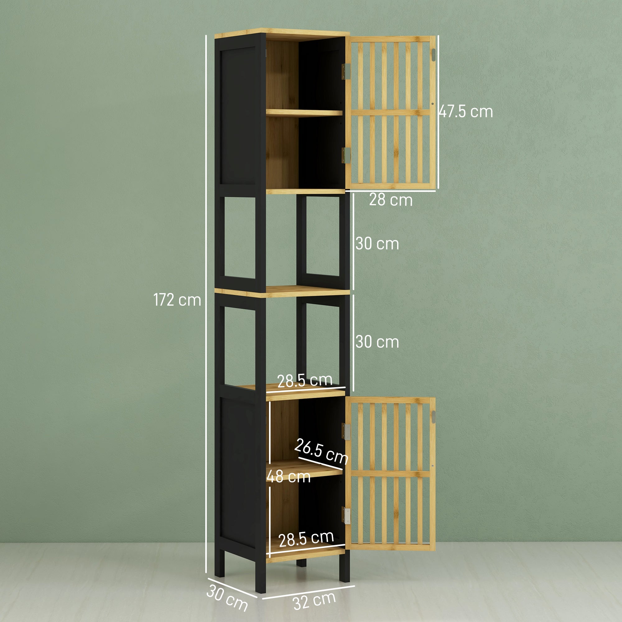 Bamboo-Blend Retro Cut-Out Tall Bathroom Storage Unit