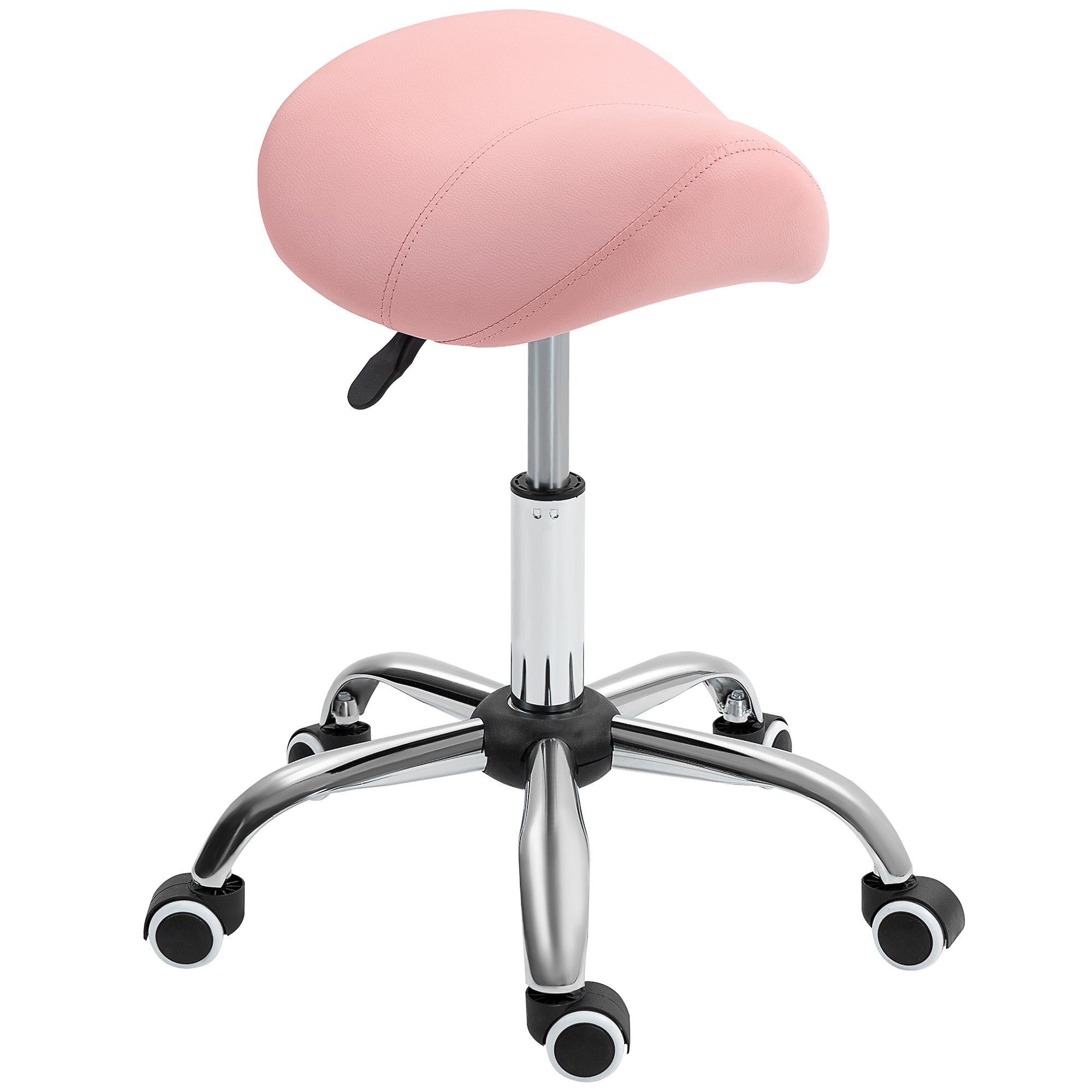 Saddle Stool, Height Adjustable Salon Chair for Massage Spa, Faux Leather, Pink