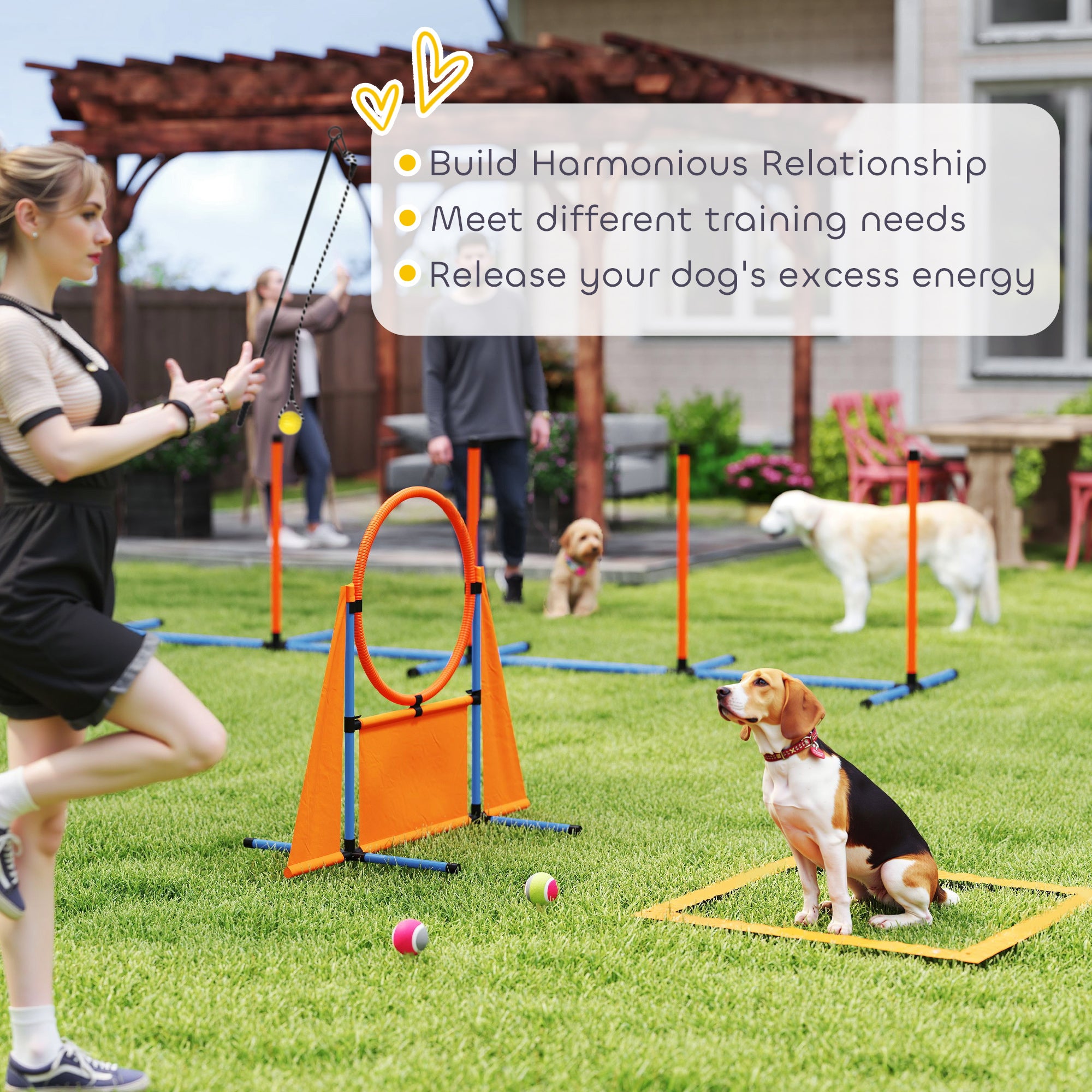 7-Piece Dog Agility Training Set with Weave Poles, Jump Ring, Hurdle, Pause Box & Carry Bag - Orange