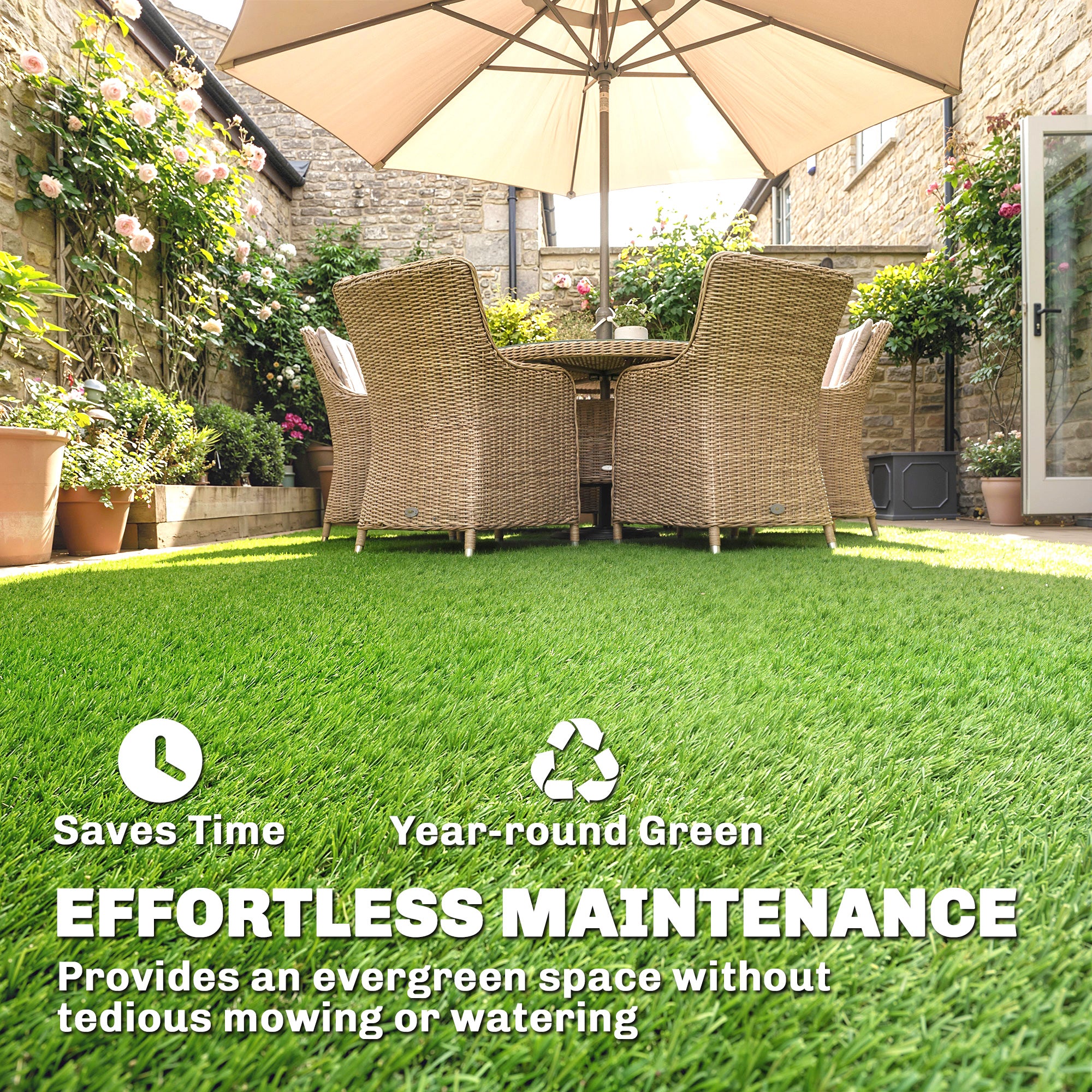 Artificial Grass Turf Low Maintenance Realistic Lawn Pet Turf with Drain Holes for Garden 1m x 4m Green