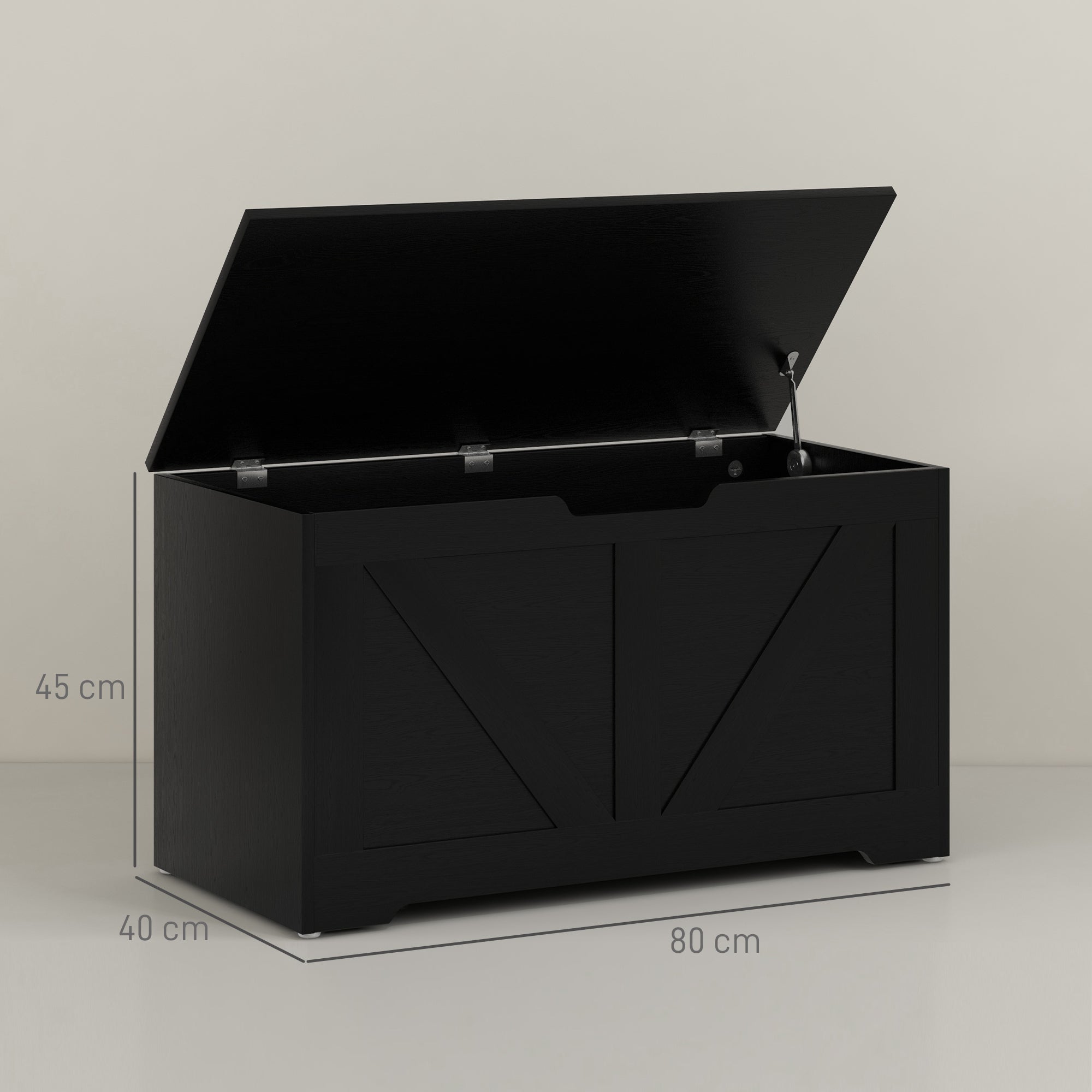 100L Home Storage Box, with Safety Hinges - Black Wood-Effect