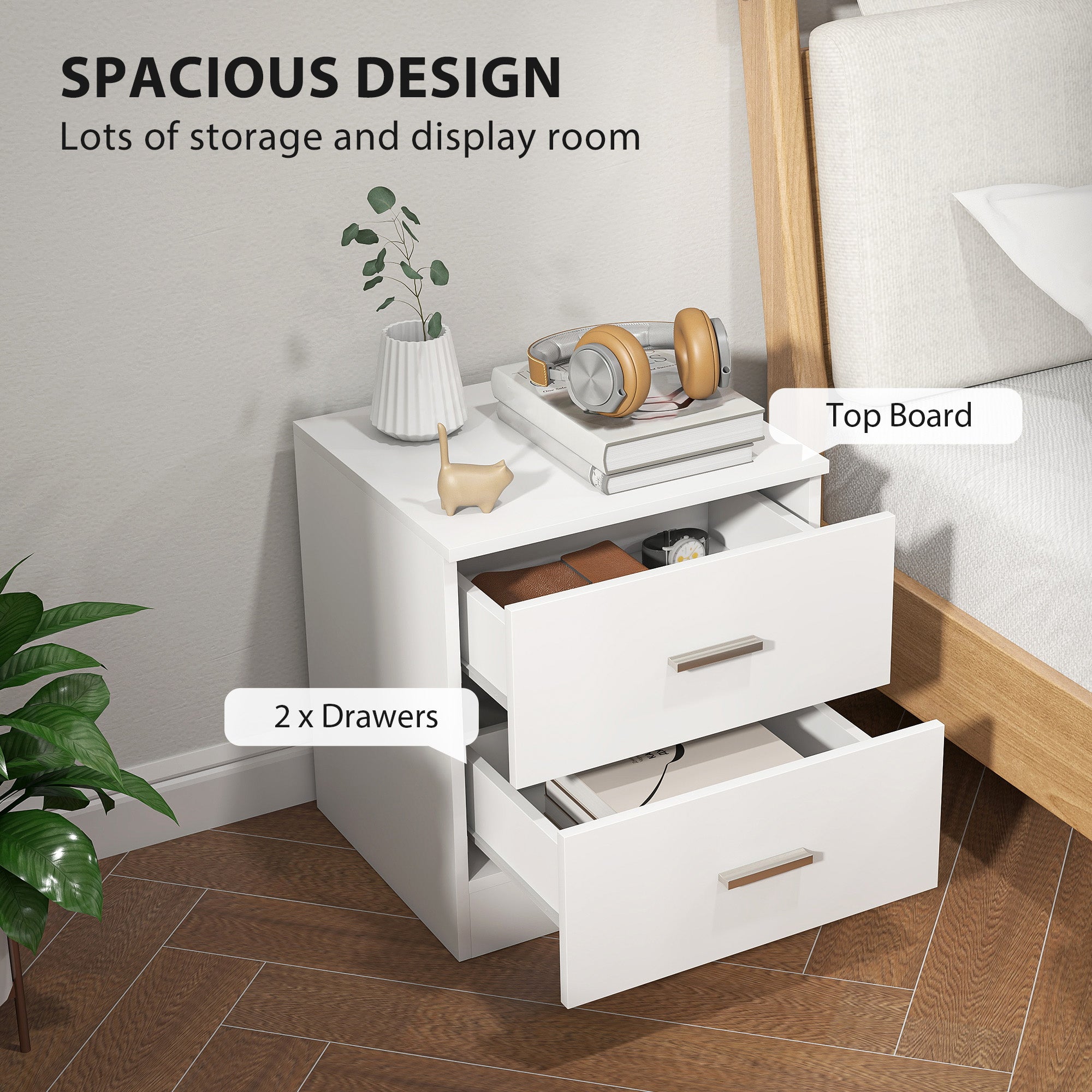 Set of 2 Modern Nightstands, Bedside Tables with 2 Storage Drawers, Accent End Table for Bedroom and Living Room, White