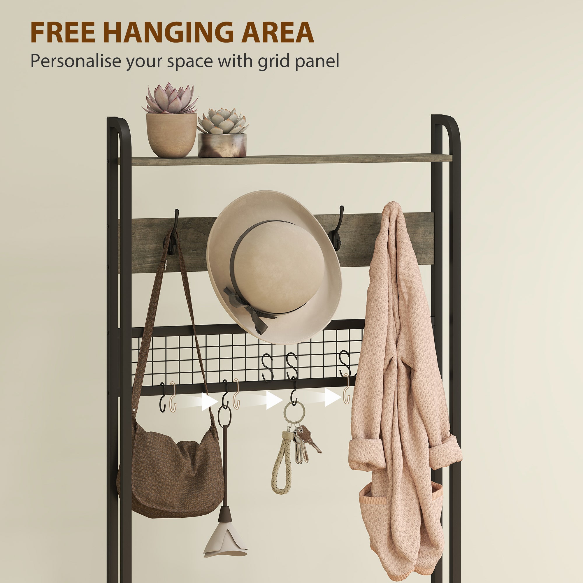 5-In-1 Industrial-Style Hallway Tree - Grey/Black
