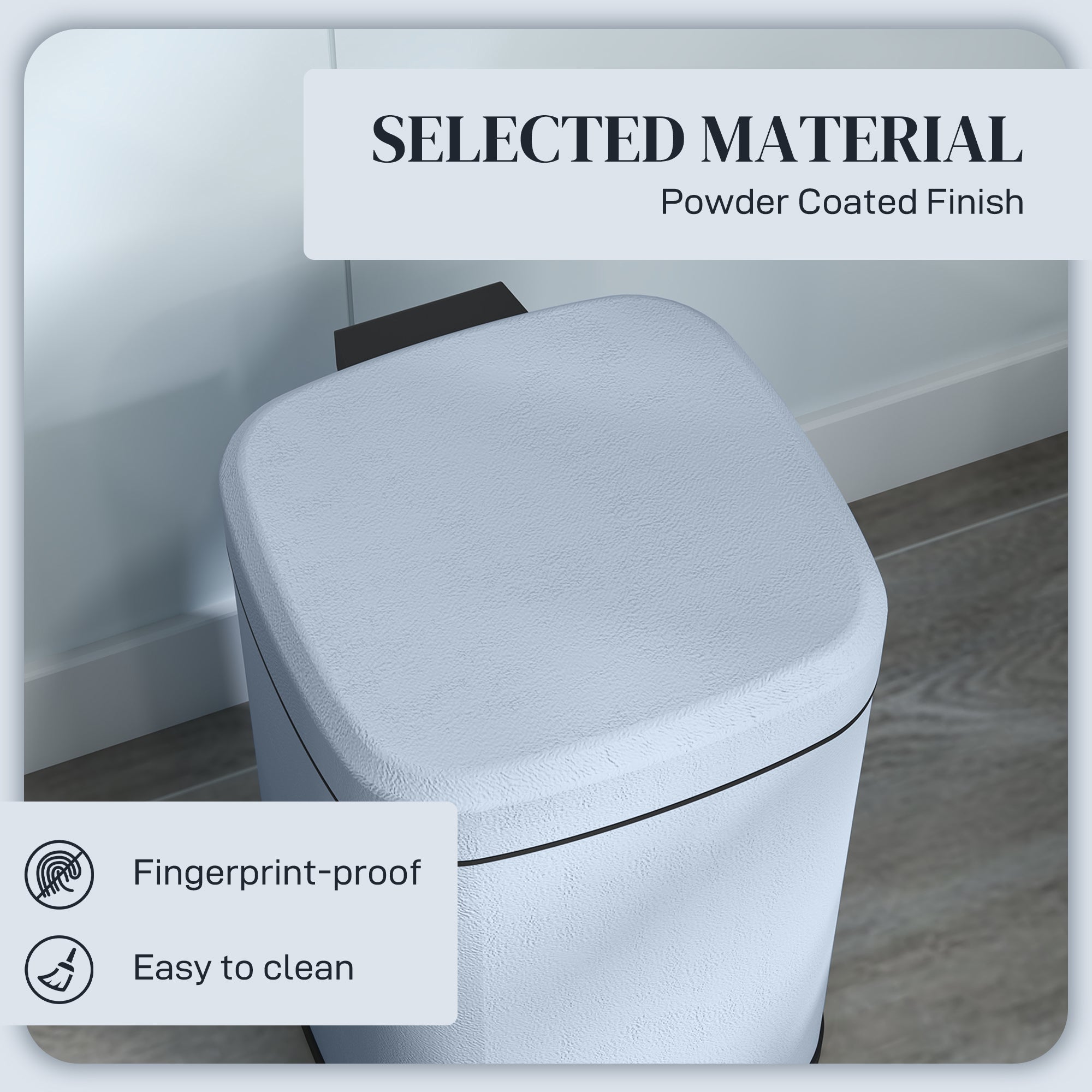 12L Modern Boxy Metal Home Kitchen Bin - Light Blue