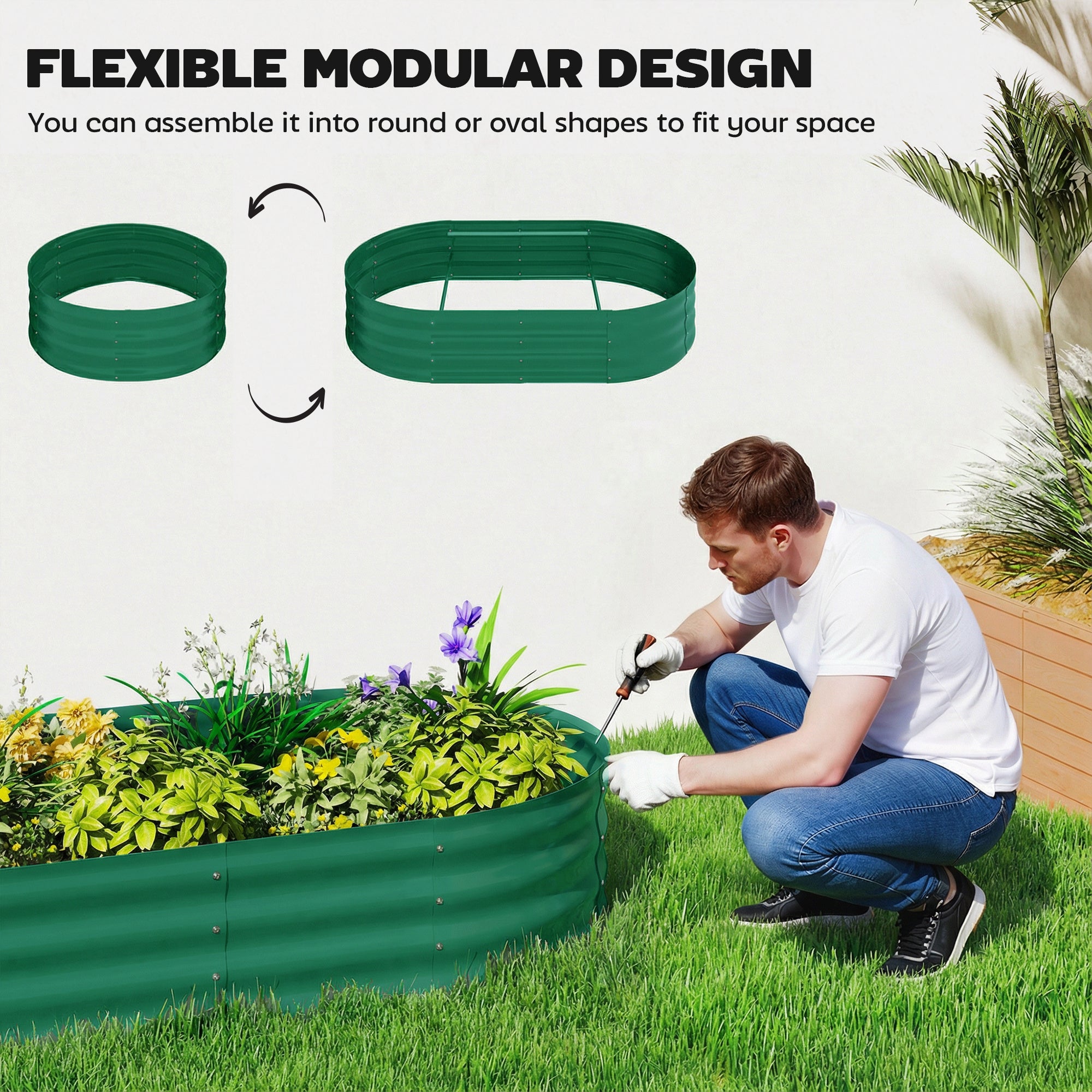 Galvanised Raised Garden Bed with Arched Trellis, 5 x 3 x 6ft Metal Raised Bed for Garden with Open Bottom, Green