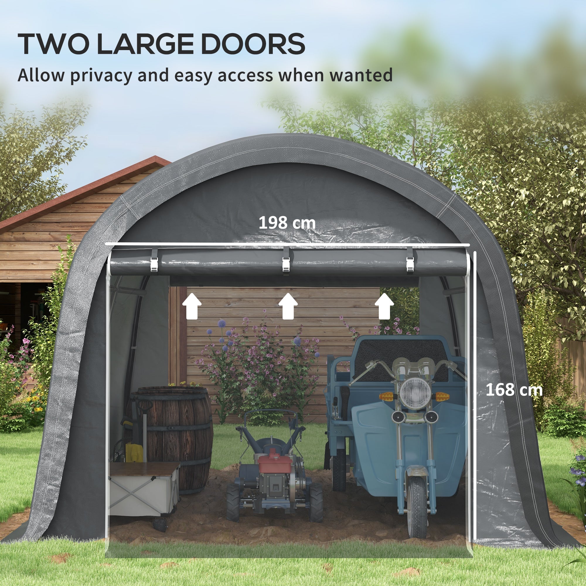 3 x 3(m) Garden Storage Tent, Heavy Duty Outdoor Shed with 2 Doors, Waterproof Portable Shed Storage Shelter with Galvanised Steel Frame for Bike, Motorcycle, Garden Tools, Grey