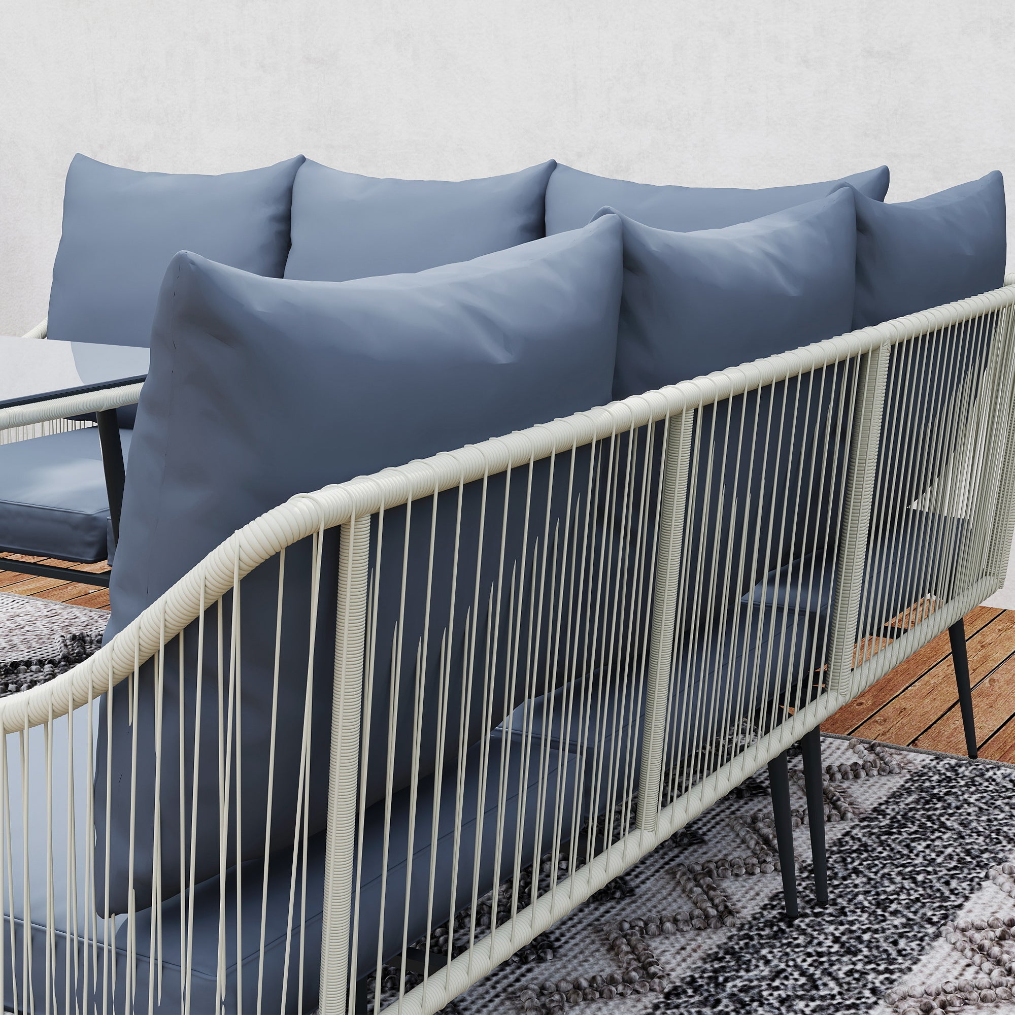 Six-Piece Rattan Strong Garden Sofa Set - Grey