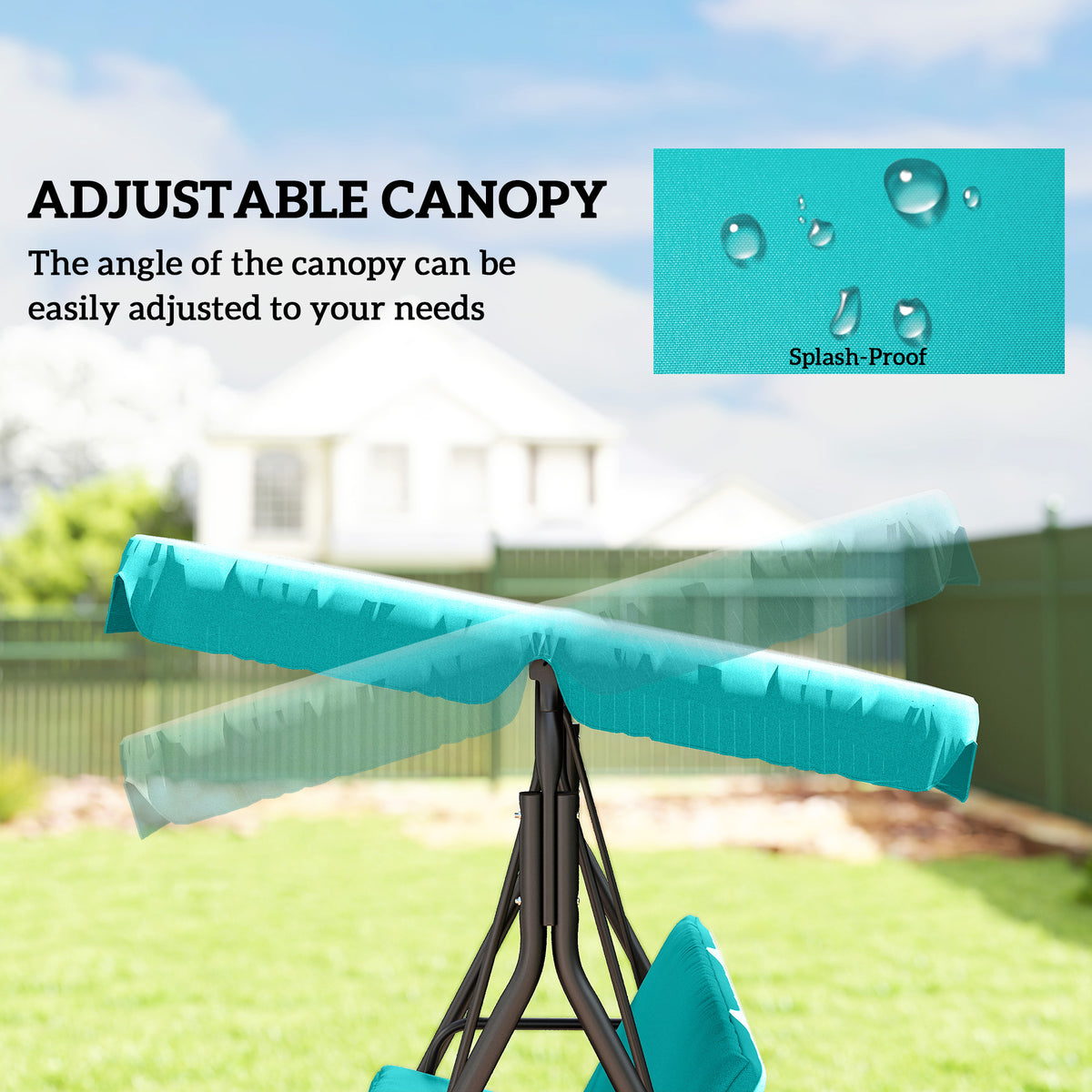 Three-Seater Garden Swing Chair, with Adjustable Canopy - Blue