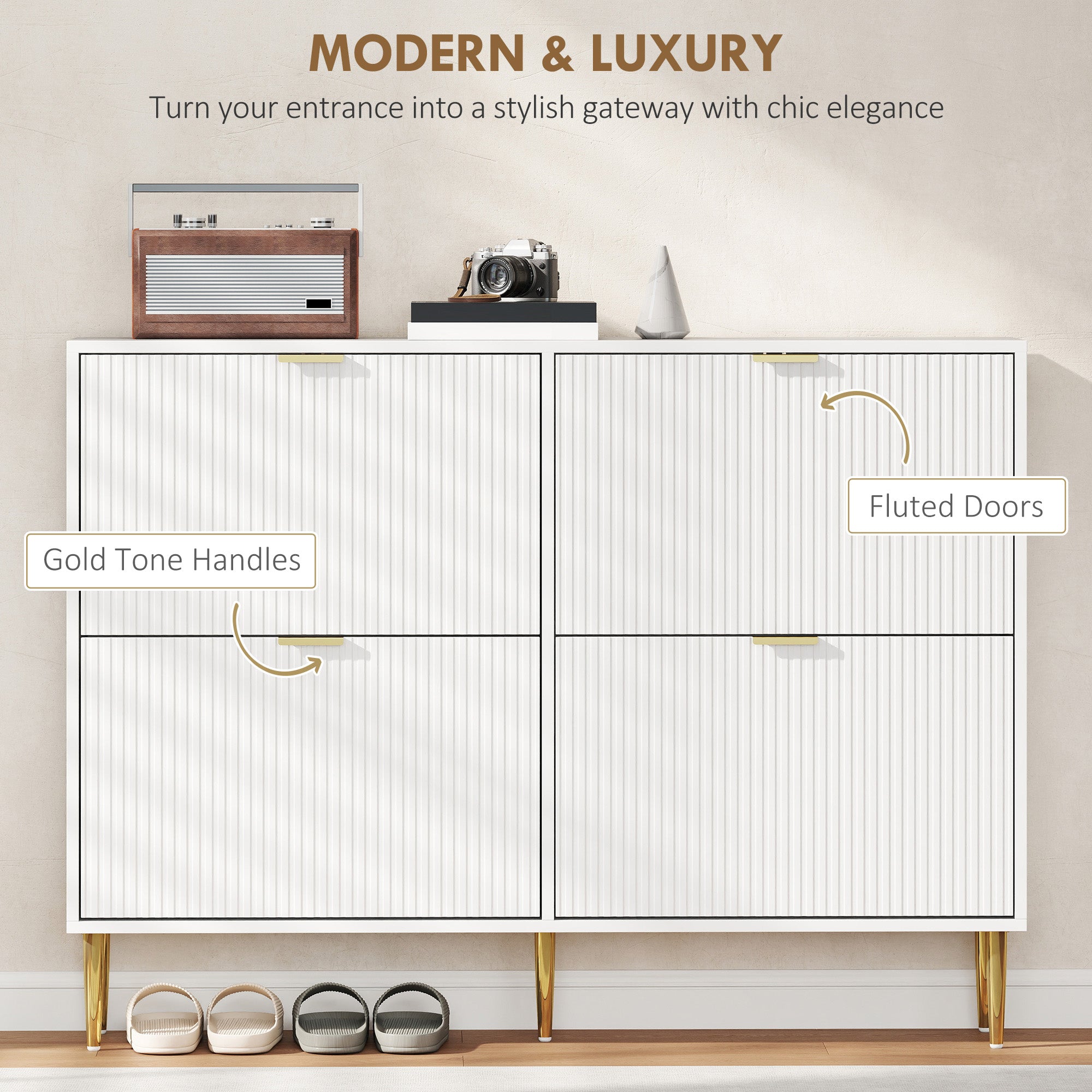 Elegant Four-Drawer Shoe Cabinet - White