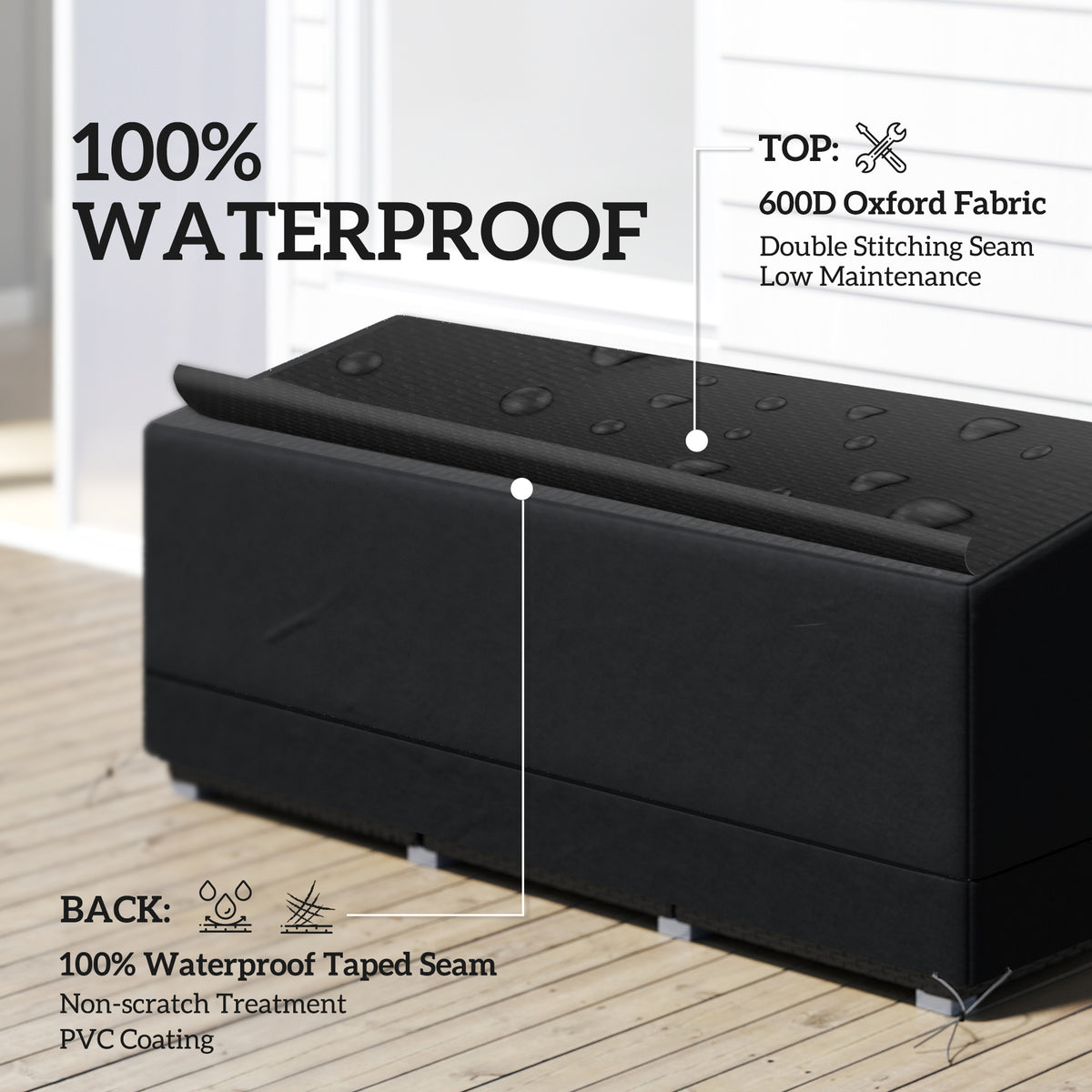3 Seater Outdoor Sofa Cover Water & UV Resistant - Black