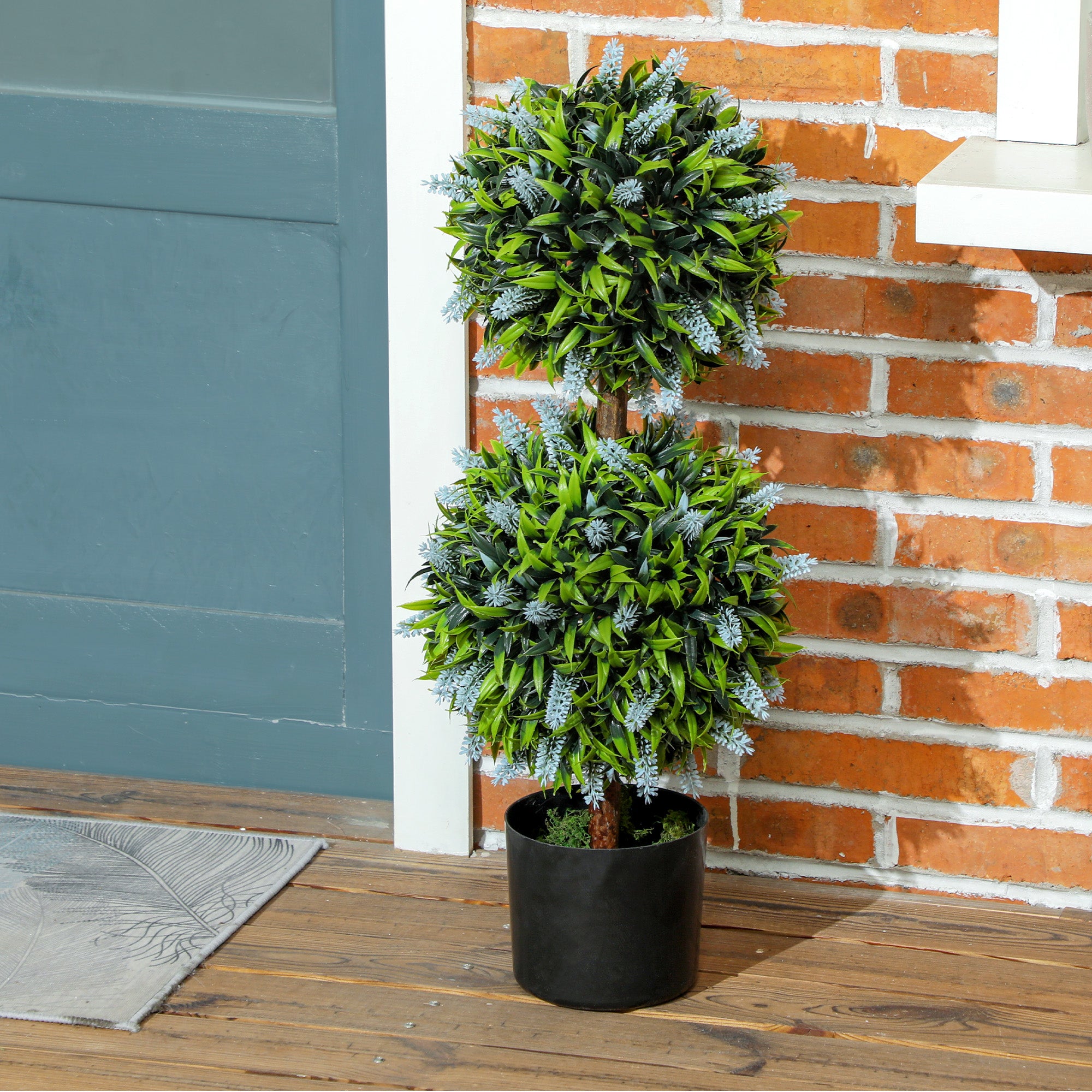 Set of 2 Decorative Artificial Plants Ball Trees with Lavender Flowers in Pot Fake Plants for Home Indoor Outdoor Decor, 70cm, Blue