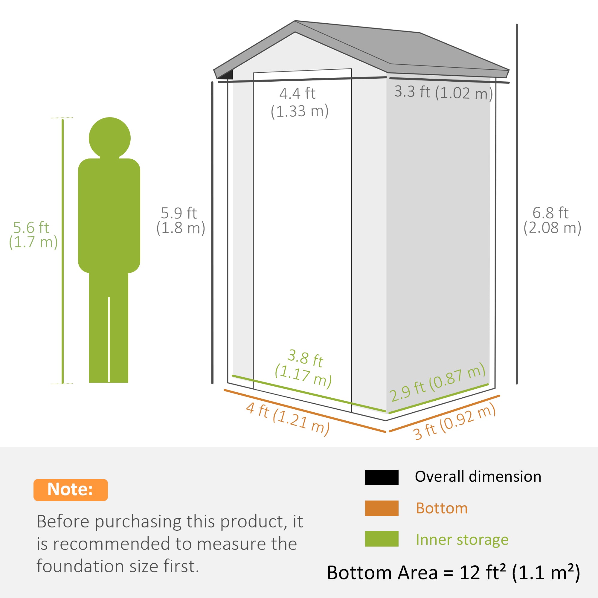 4.4ft x 3.3ft size Aluminium Frame and Plastic Wall Shed, with Foundation - Grey